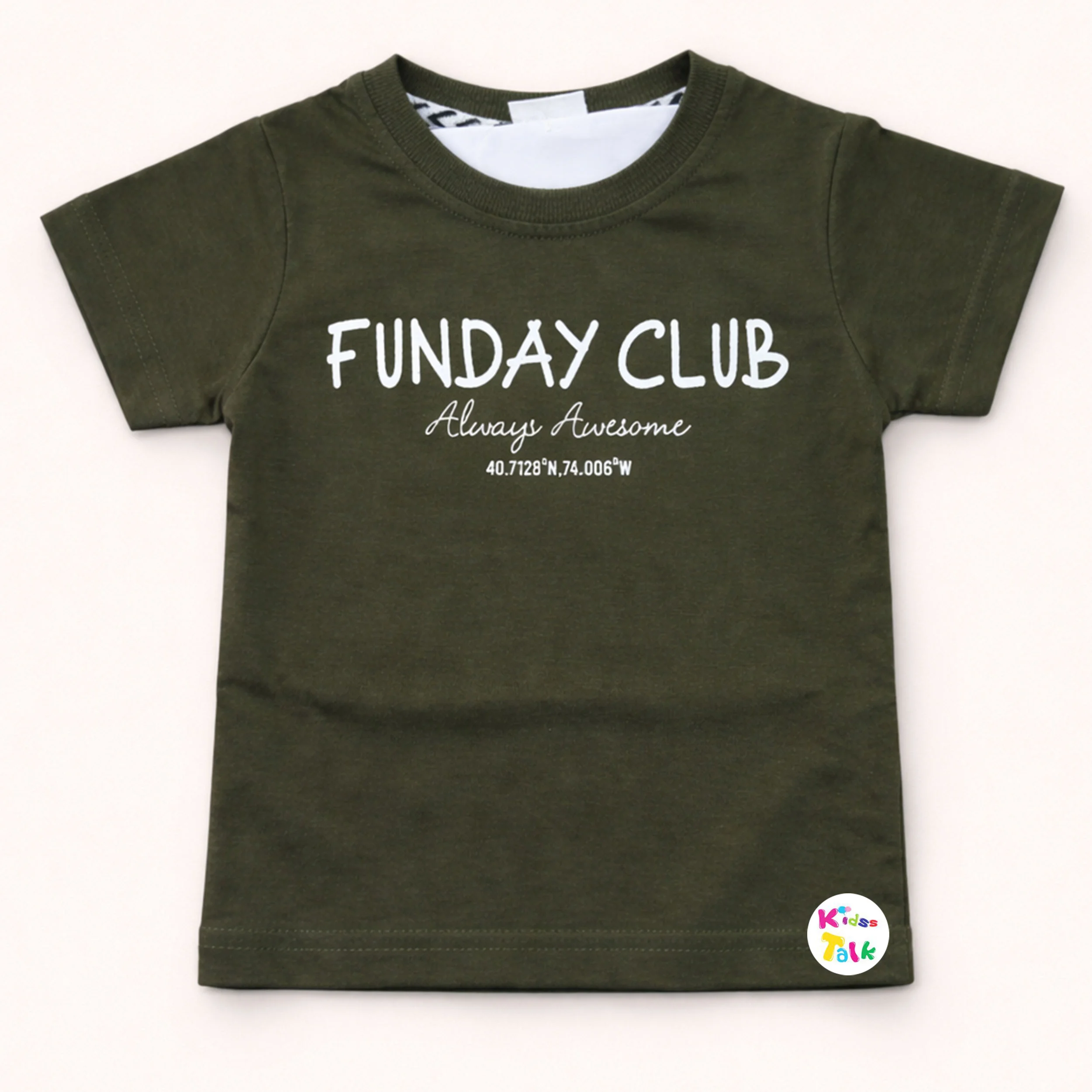 Cotton Knitted Half Sleeve T-shirt With Cute Printed -olive Green