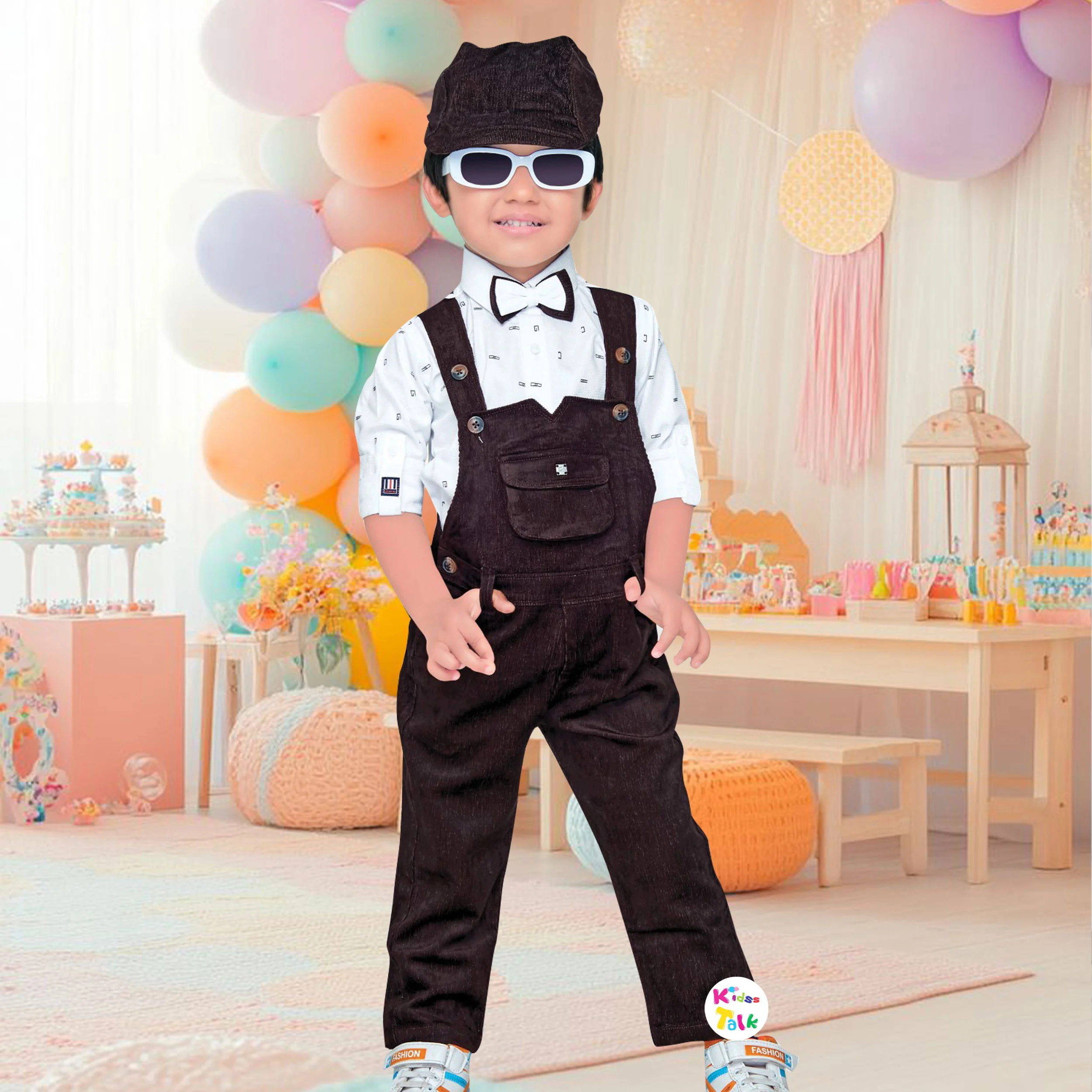 Corduroy Full Sleeve Shirt With Full Pant & Suspender - Brown