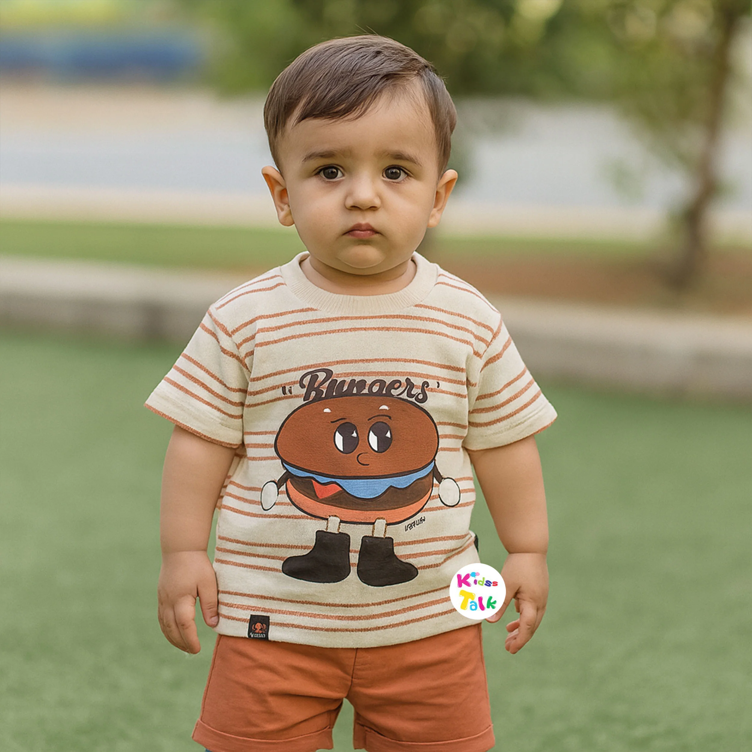 Cotton Knitted Half Sleeve T-shirt & Half Pant - Rust Orange