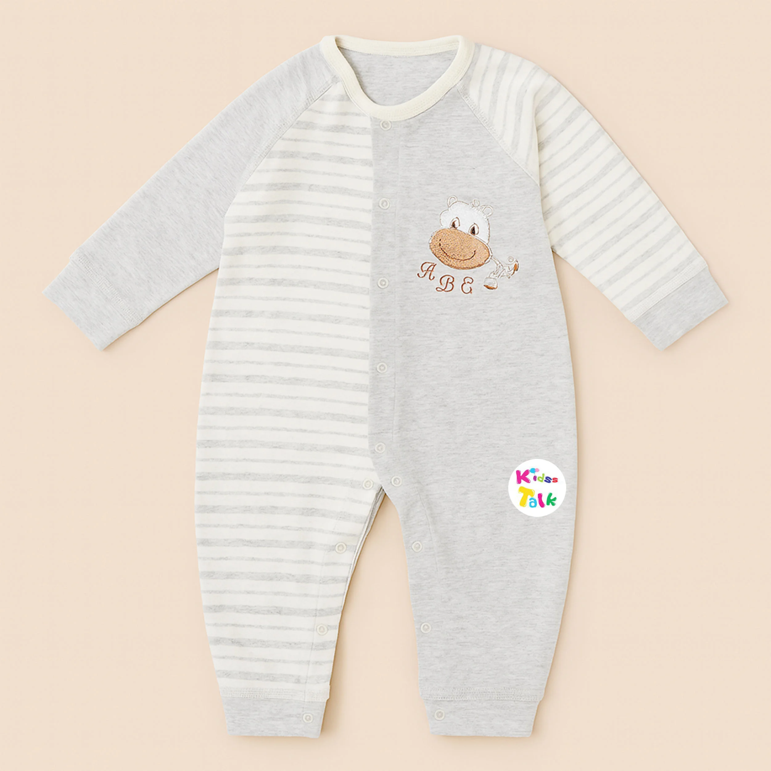 Cotton Knitted Full Sleeve Romper - Grey