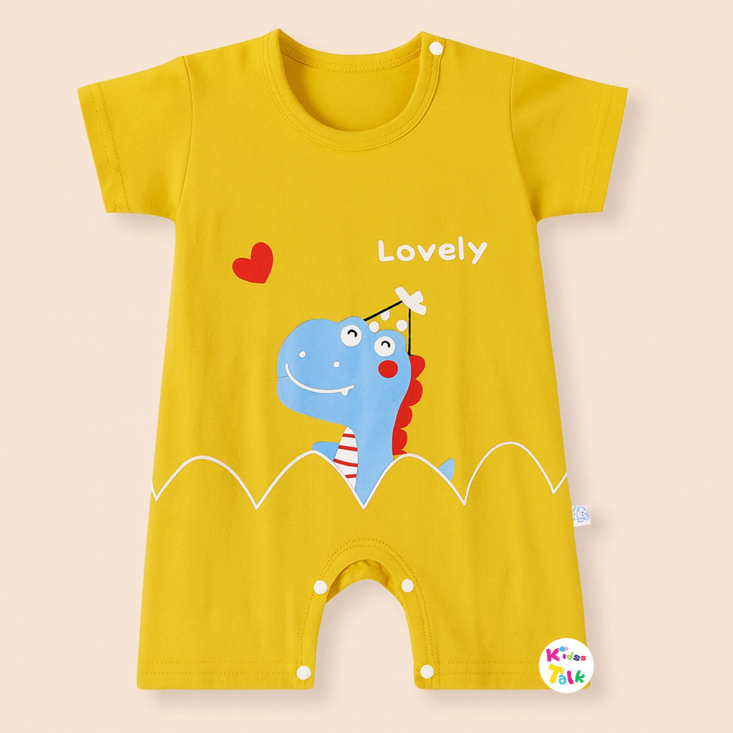 Cotton Knitted Half Sleeve Romper - Mustard