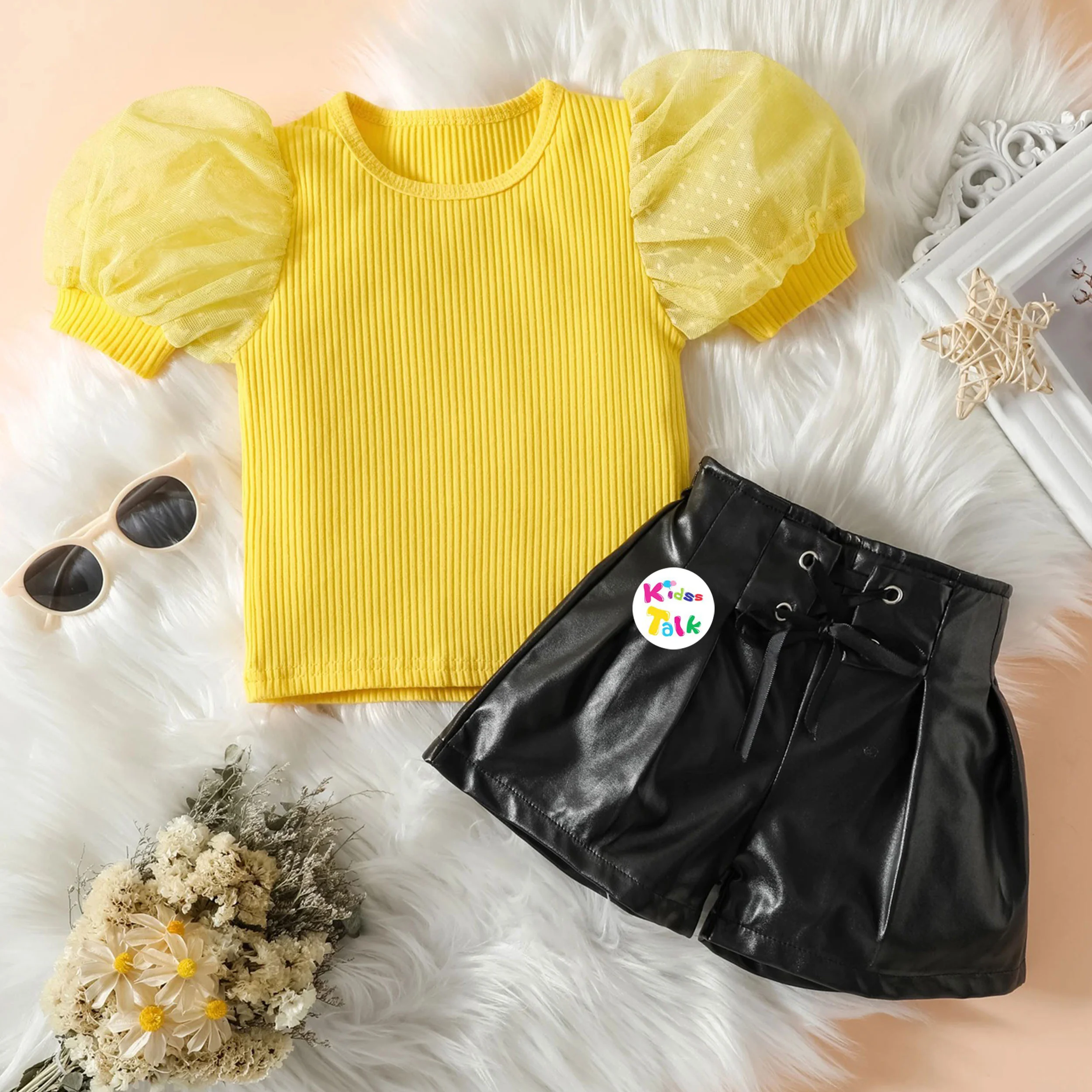 Cute Cotton Half Sleeve Half Pant Set - Mustard