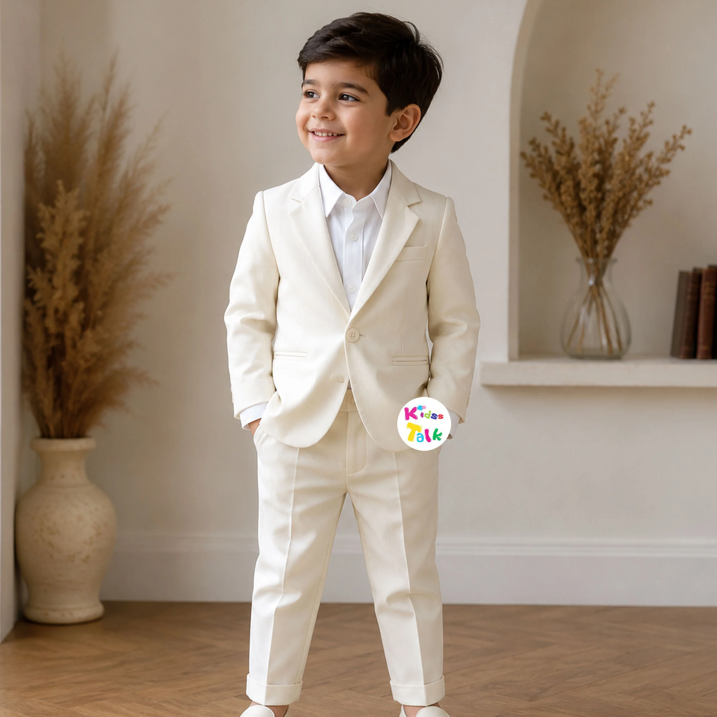 Royal Full Sleeve Coat With Shirt And Pant - Cream