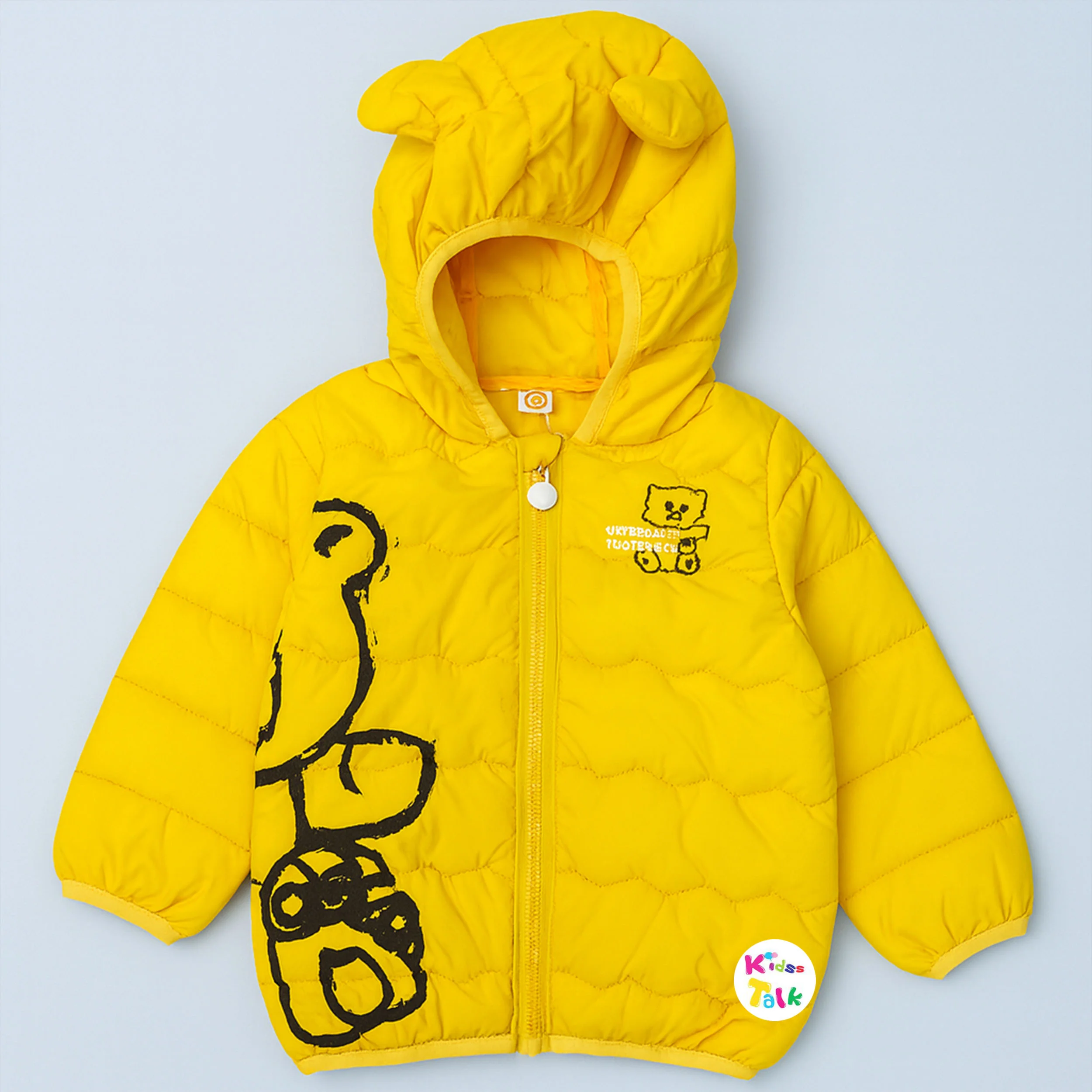 Light Weight Cute Printed Hooded Jacket - Lemon Yellow