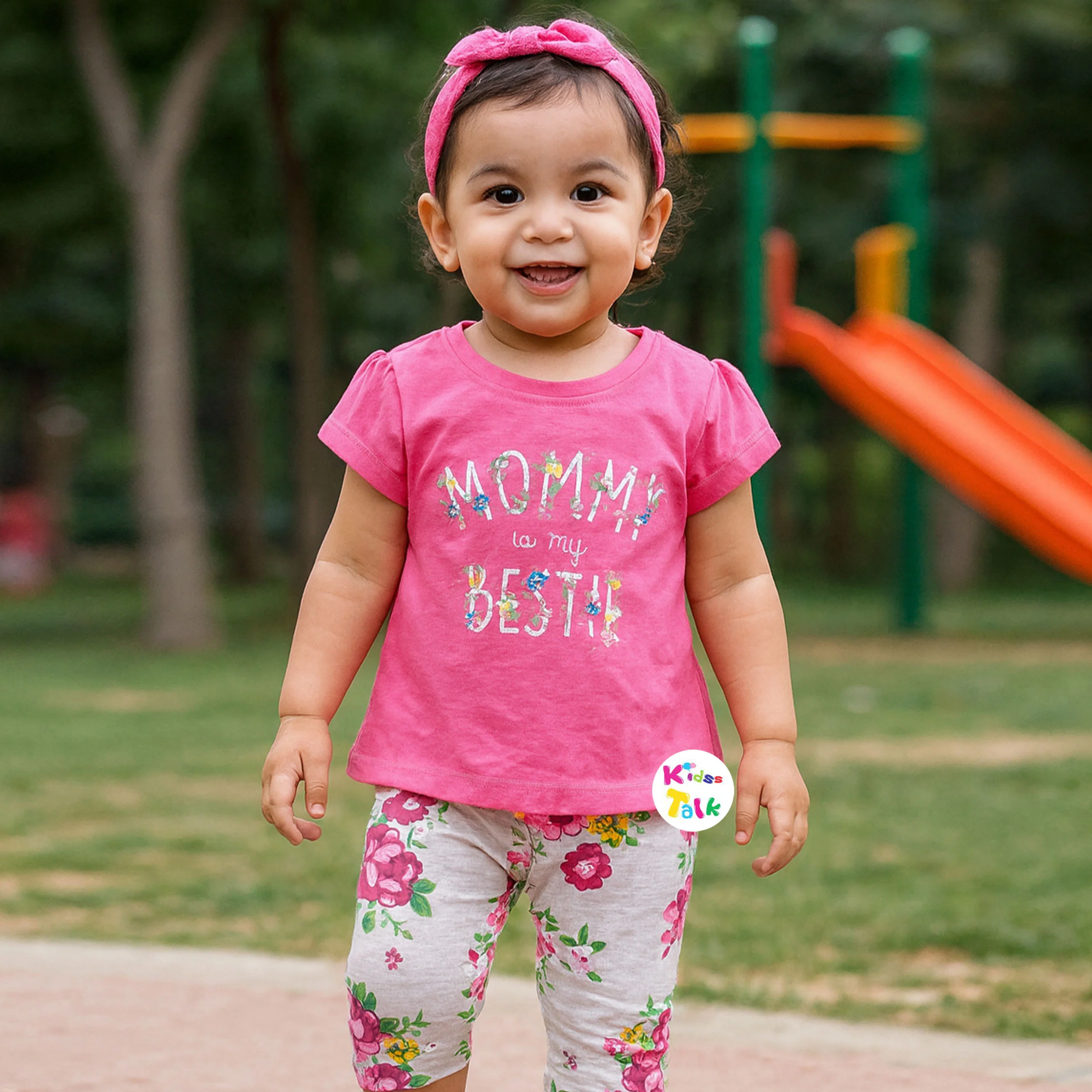 Cotton Knitted Half Sleeve T-shirt & Full Pant - Baby Pink