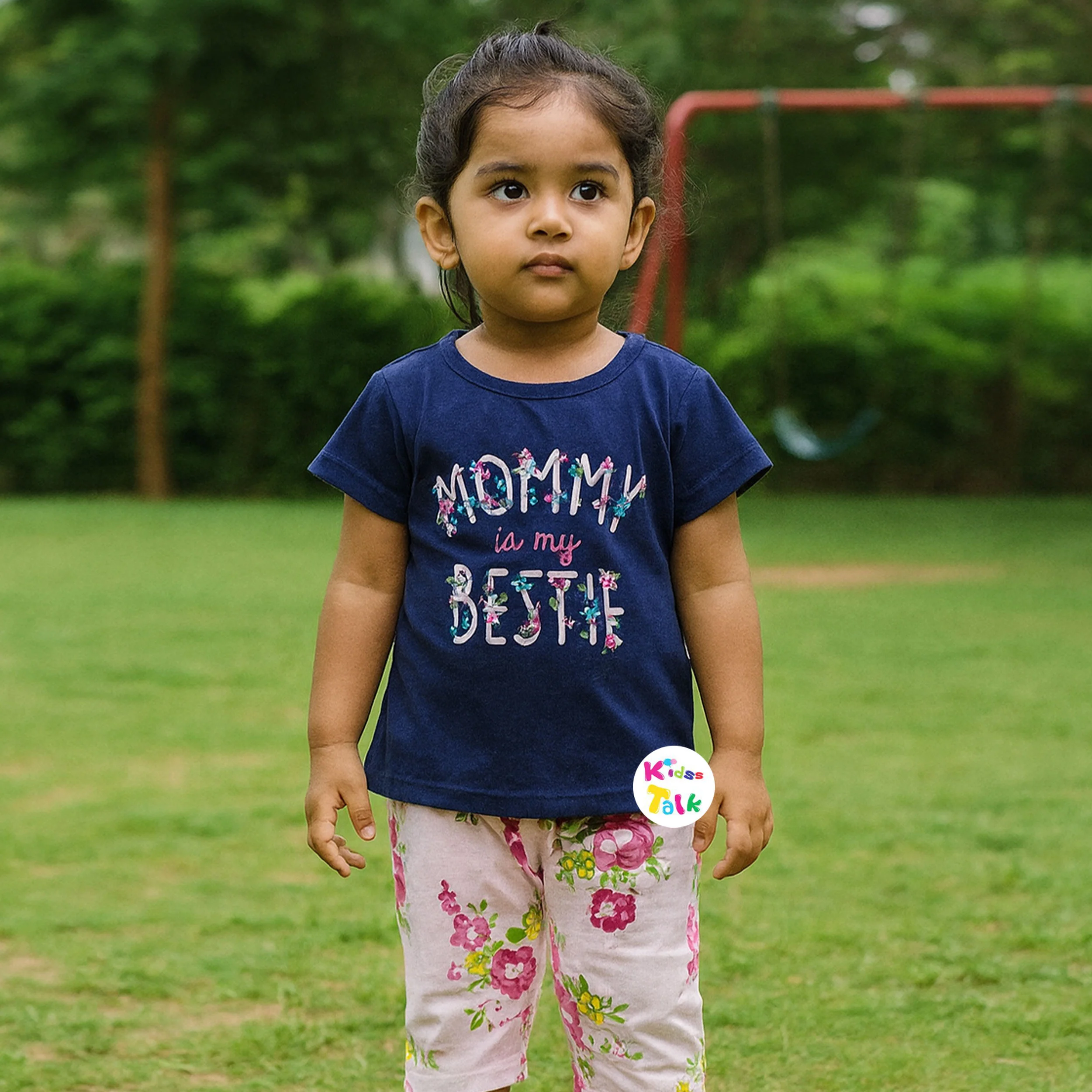 Cotton Knitted Half Sleeve T-shirt & Full Pant - Navy Blue