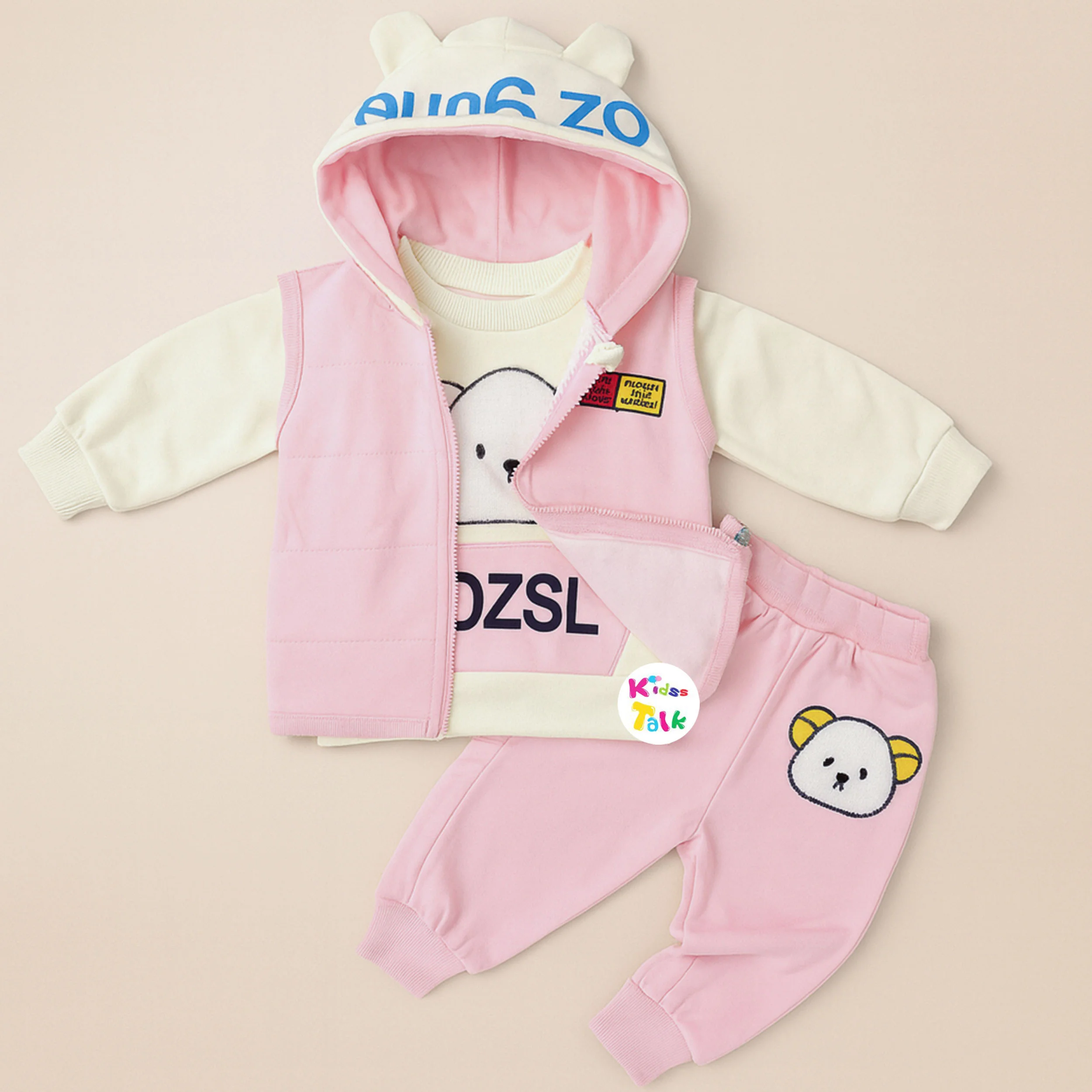 Polyfill Full Sleeve 3 Pcs Windcheater Set - Baby Pink