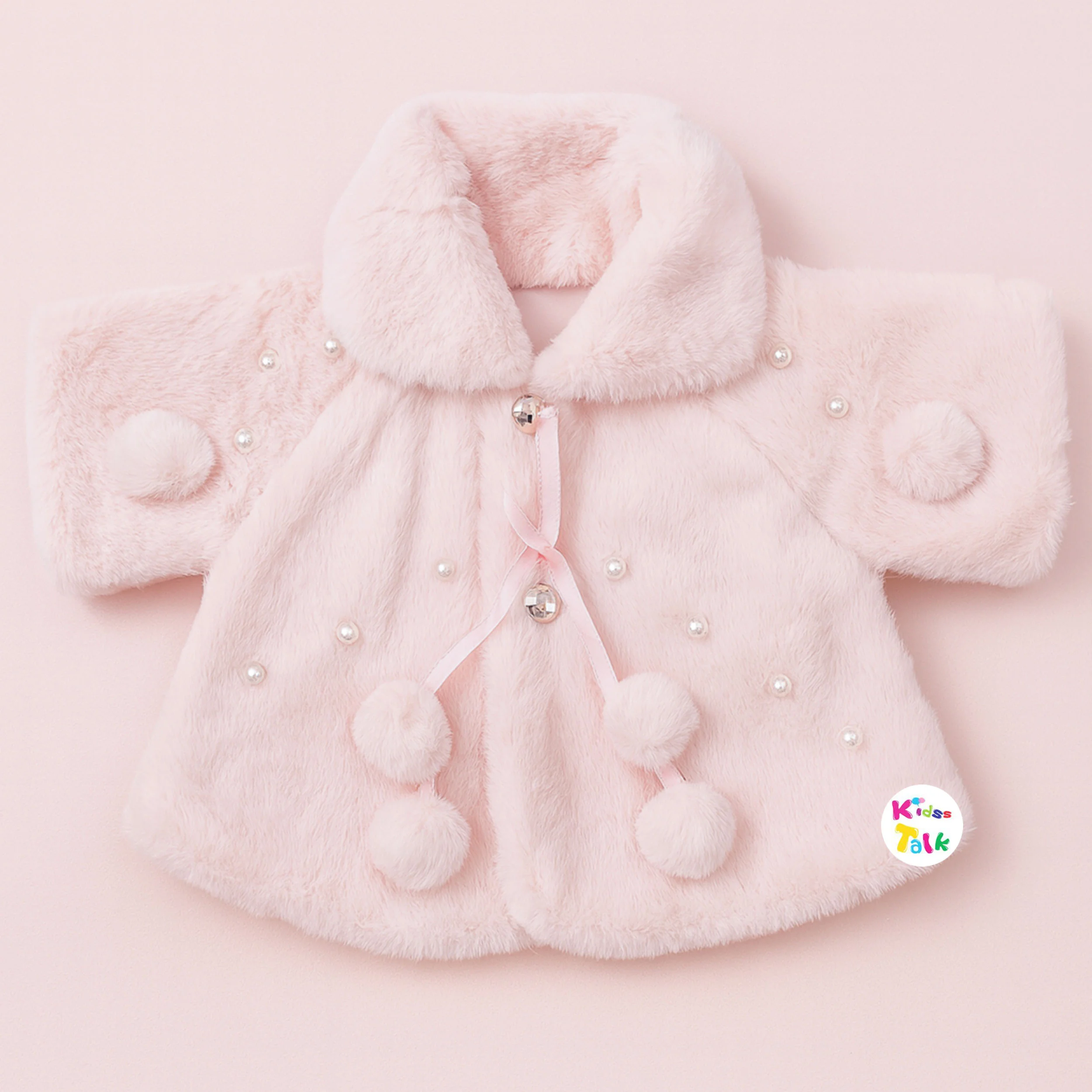 Cute Fur Full Sleeve Jacket With Bead Work - Baby Pink