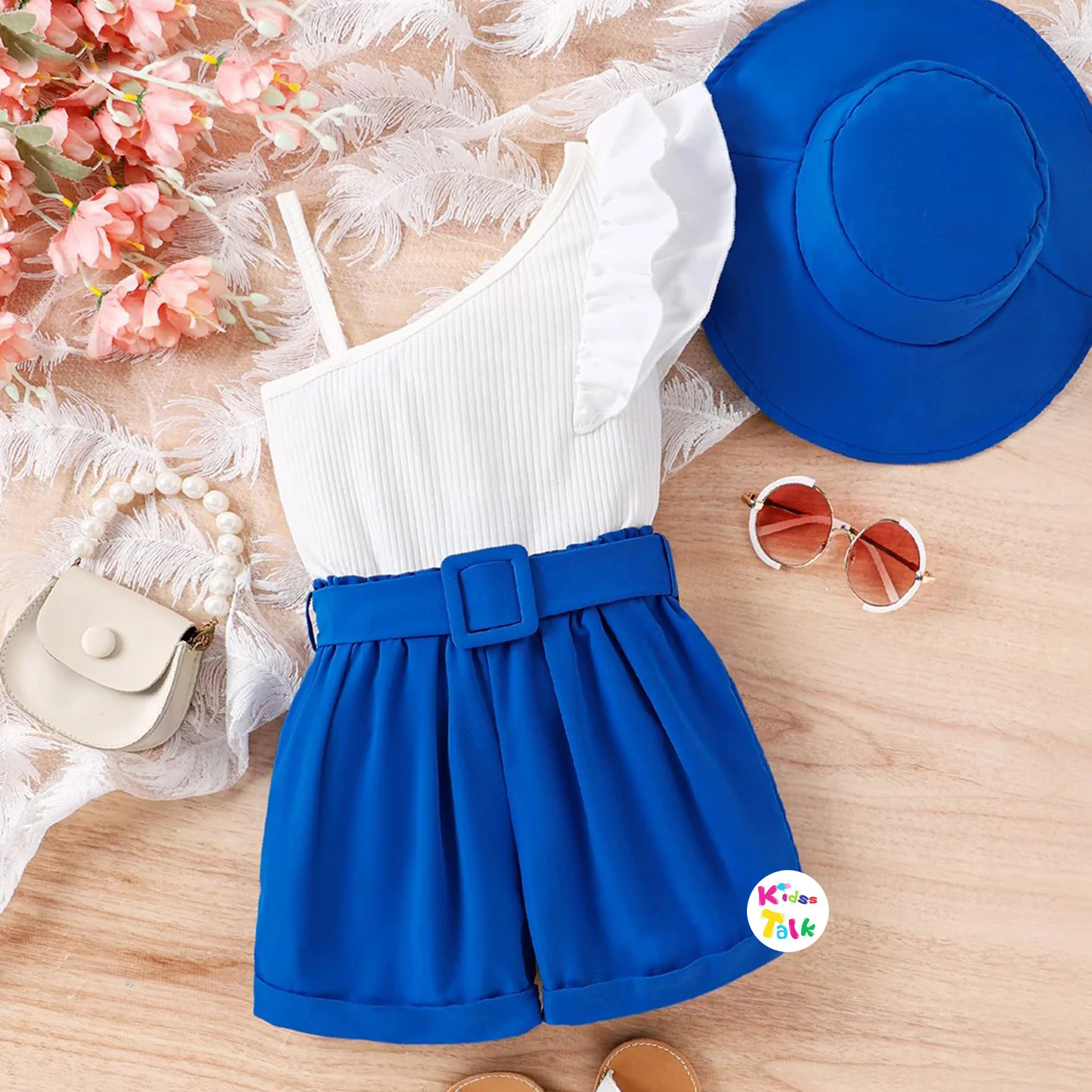 Cute Cotton Half Sleeve Half Pant Set - Blue