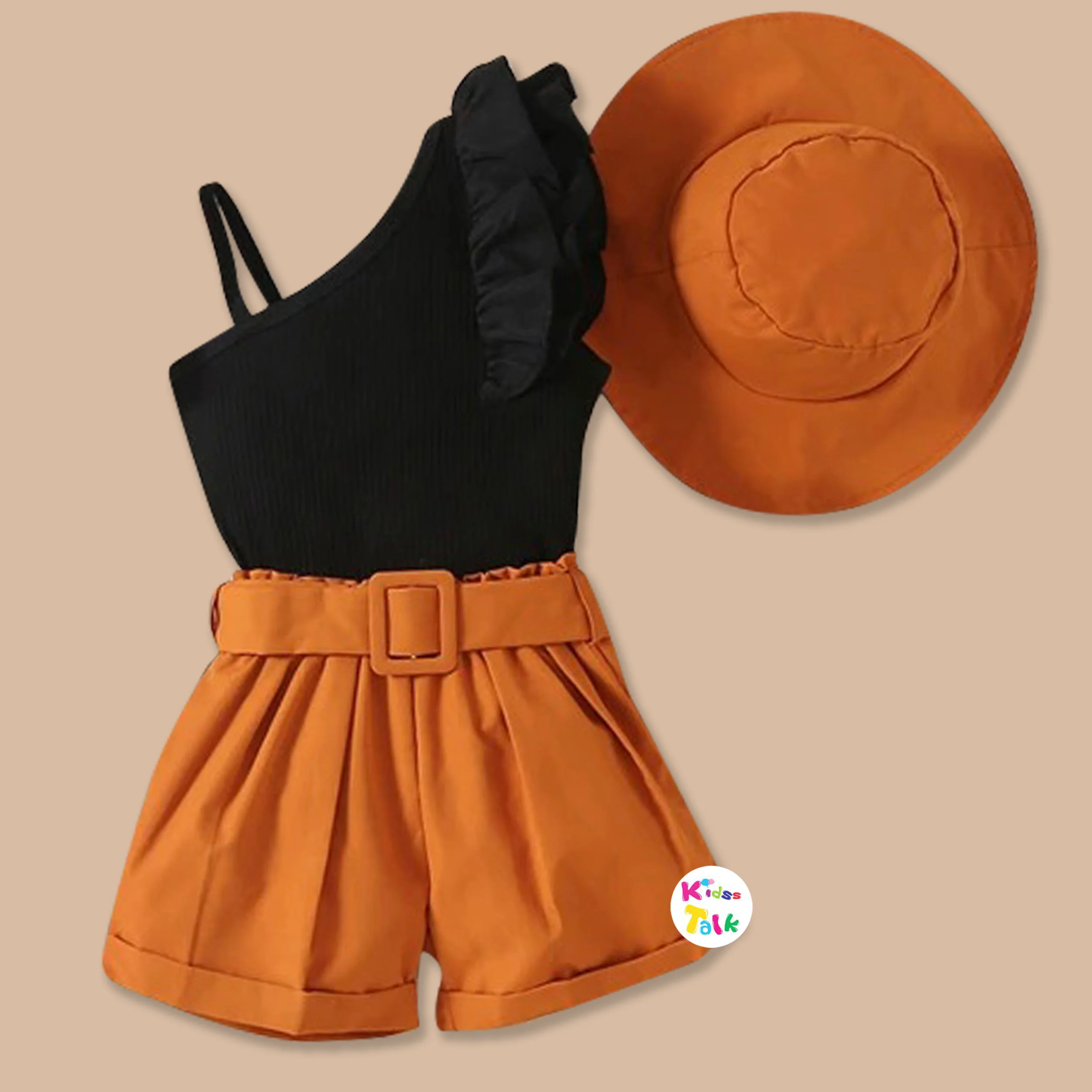 Cute Cotton Half Sleeve Half Pant Set - Brown