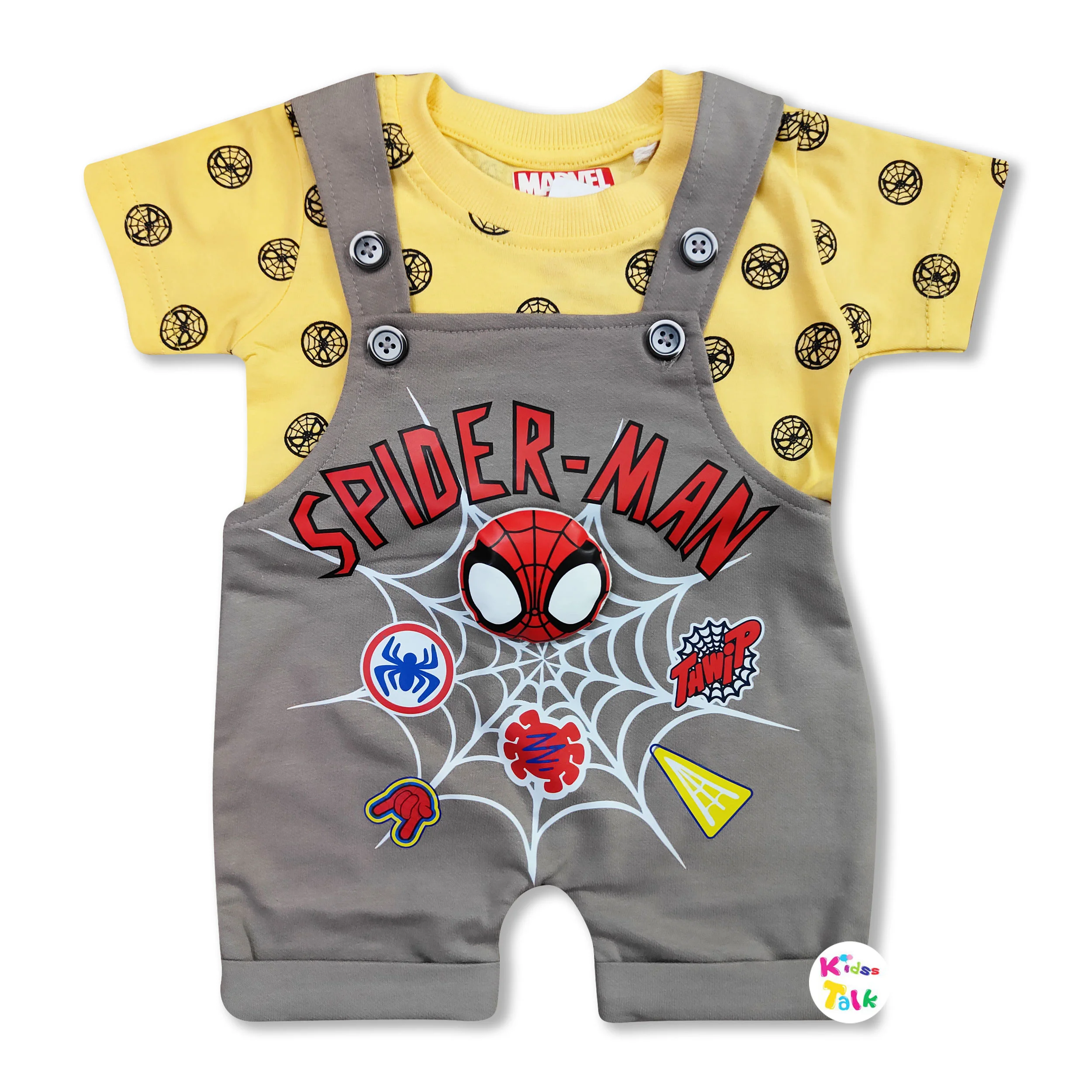 Cute Cotton Half Sleeve Printed Dungaree Set - Grey