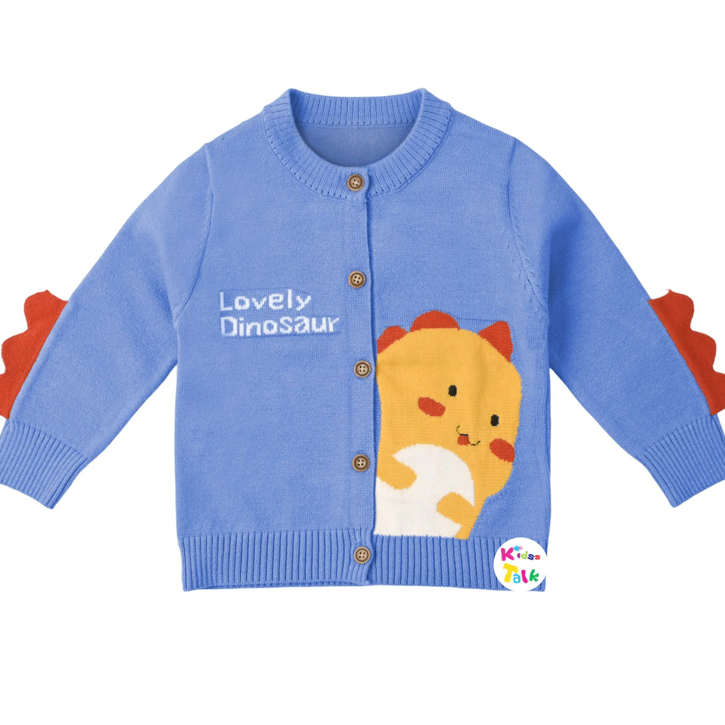 Knitted Full Sleeve Sweater With Cute Print - Blue