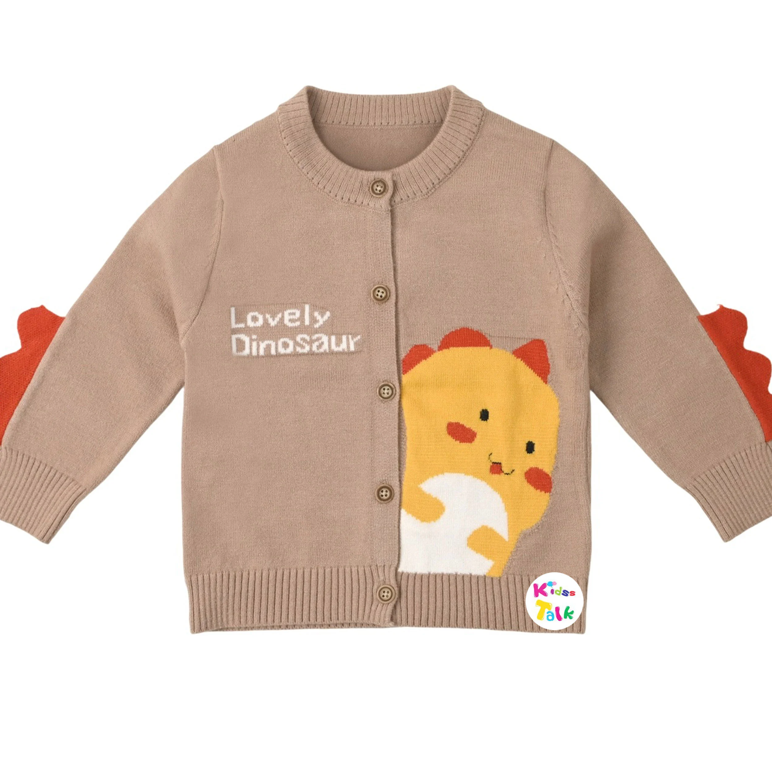 Knitted Full Sleeve Sweater With Cute Print - Brown