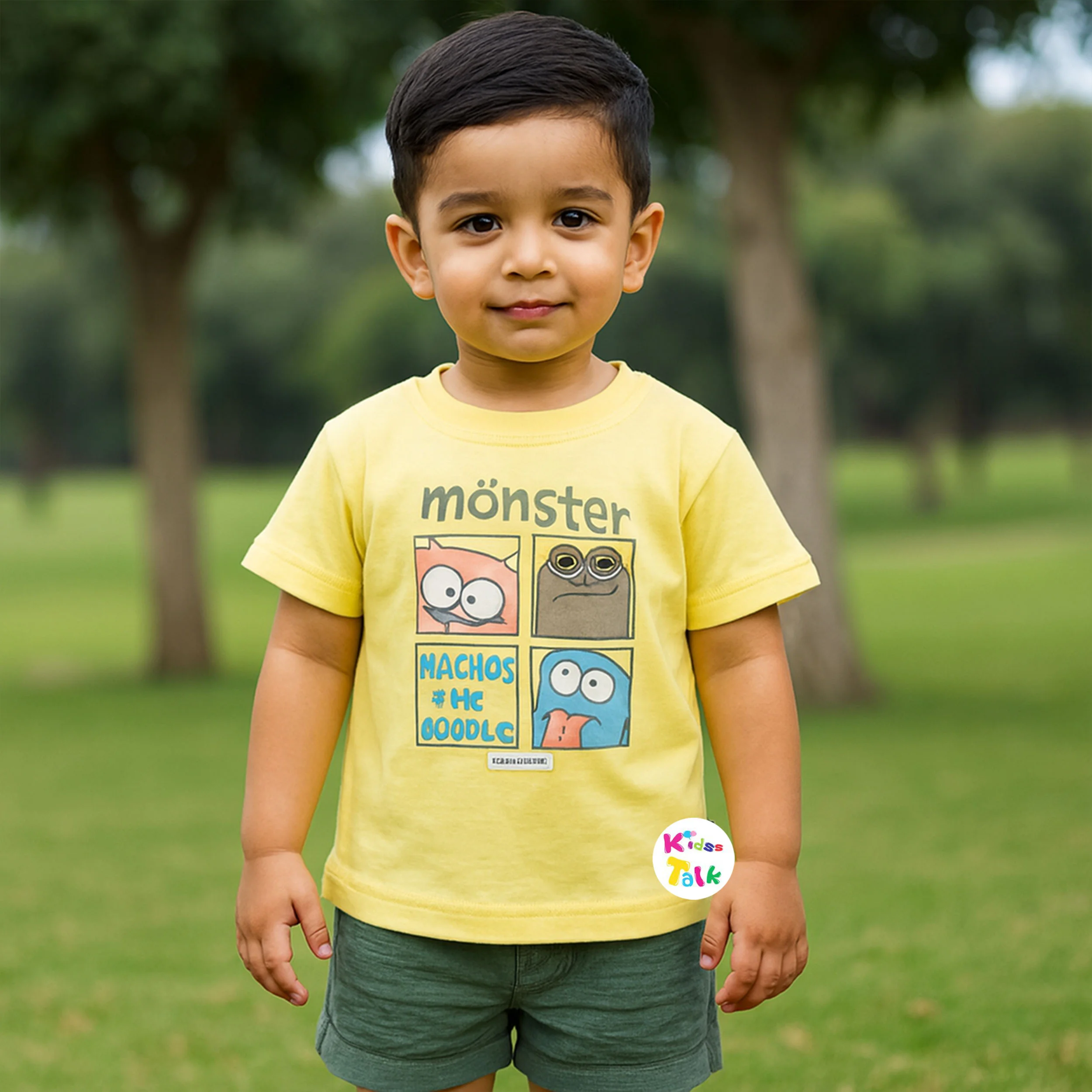 Cotton Knitted Half Sleeve T-shirt & Half Pant - Lemon Yellow