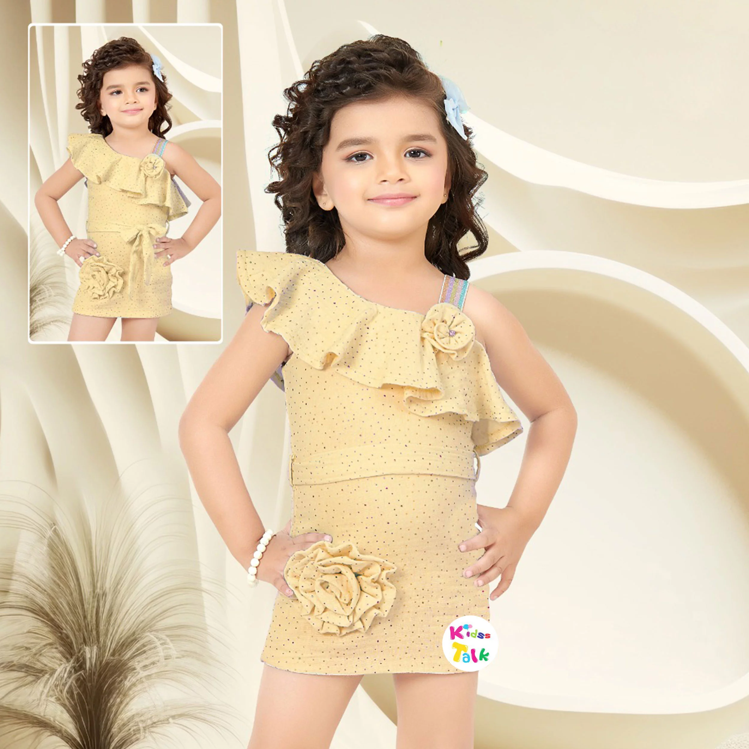 Muslin Sleeveless Frock With Patch Work - Lemon Yellow