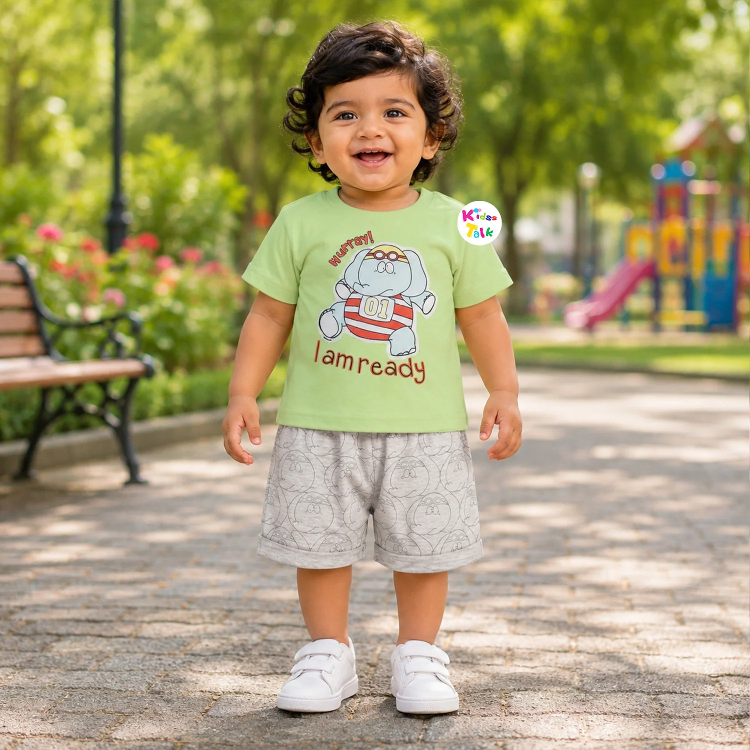 Cotton Half Sleeve T-shirt Set - Pista Green