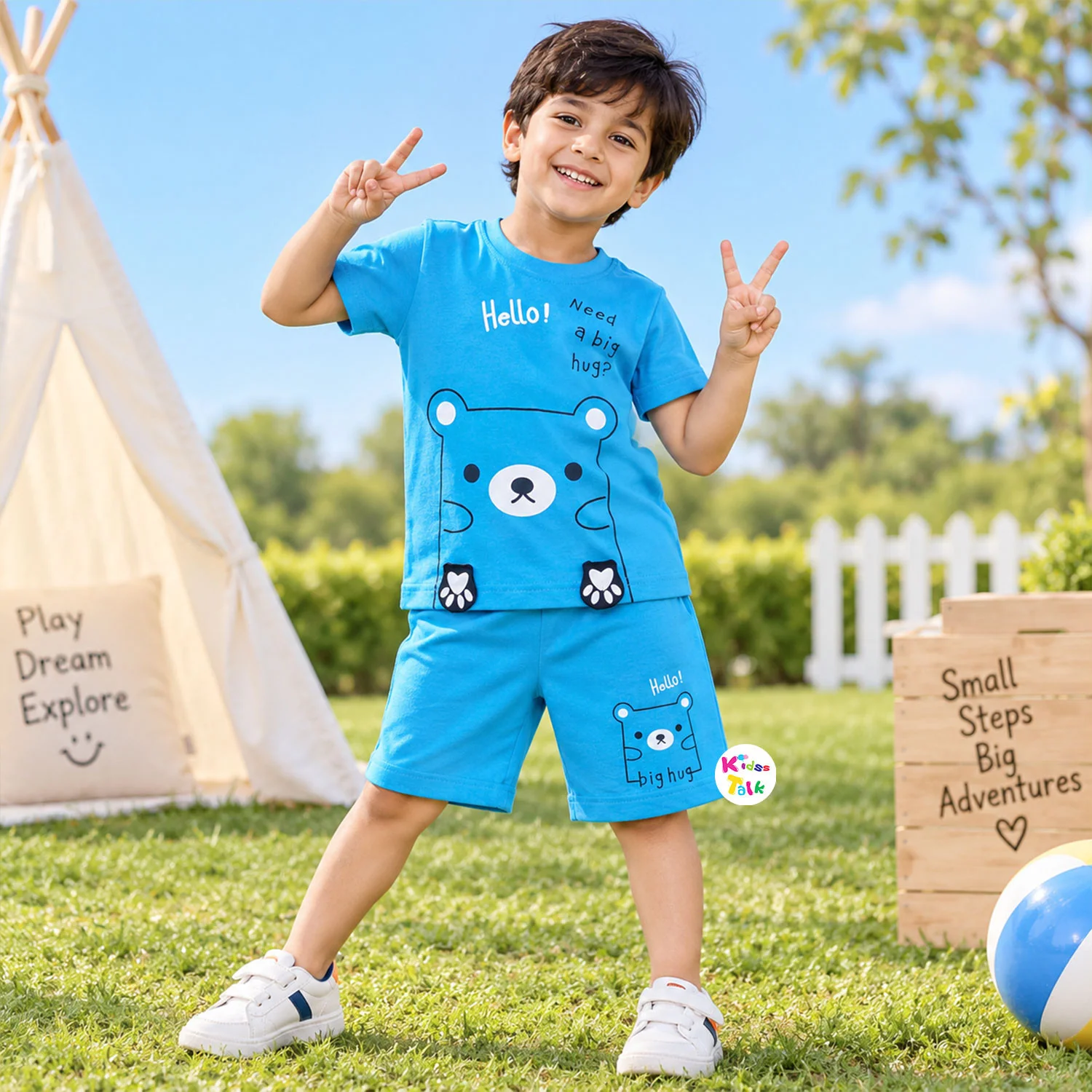Cotton Half Sleeve T-shirt Set - Blue