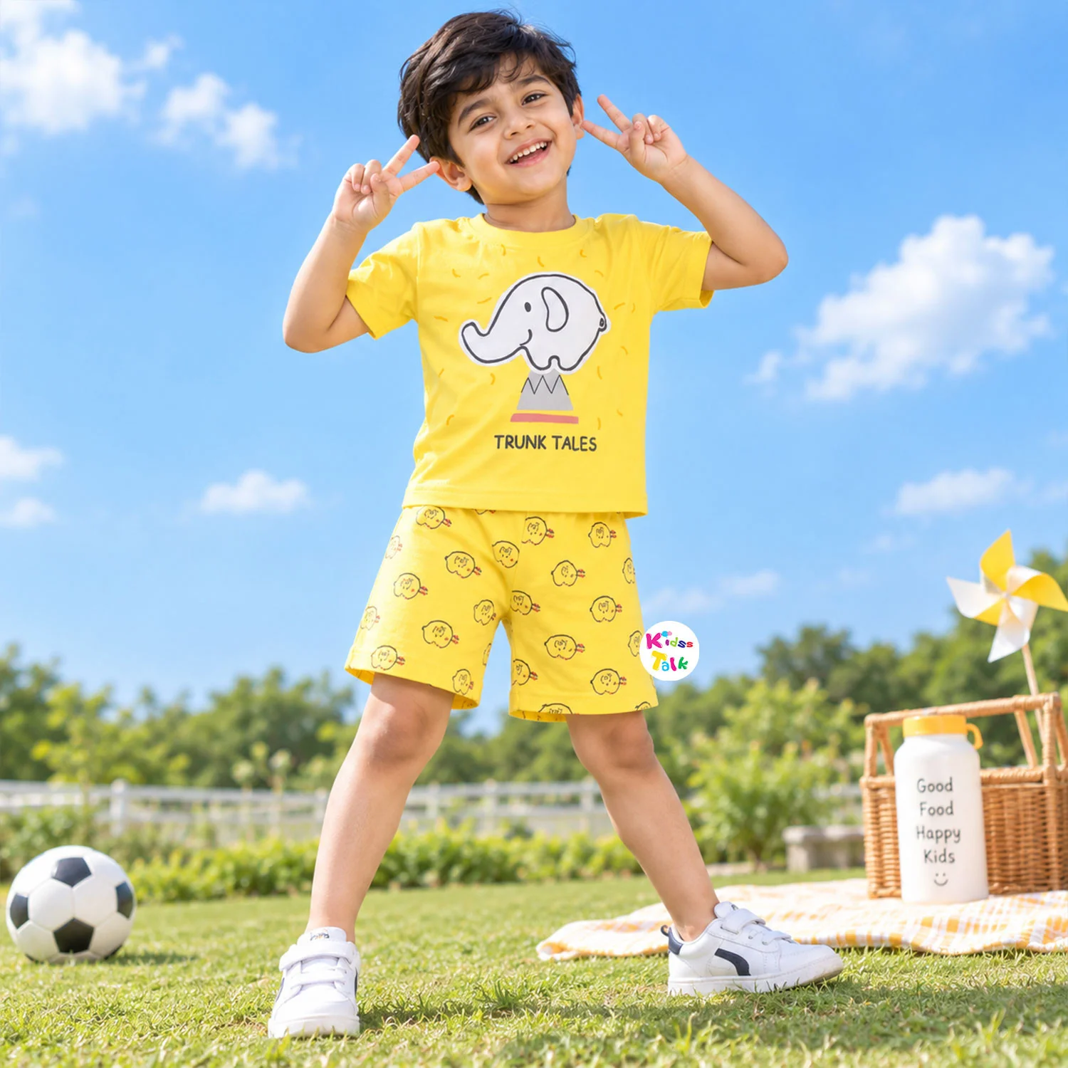 Cotton Half Sleeve T-shirt Set - Lemon Yellow