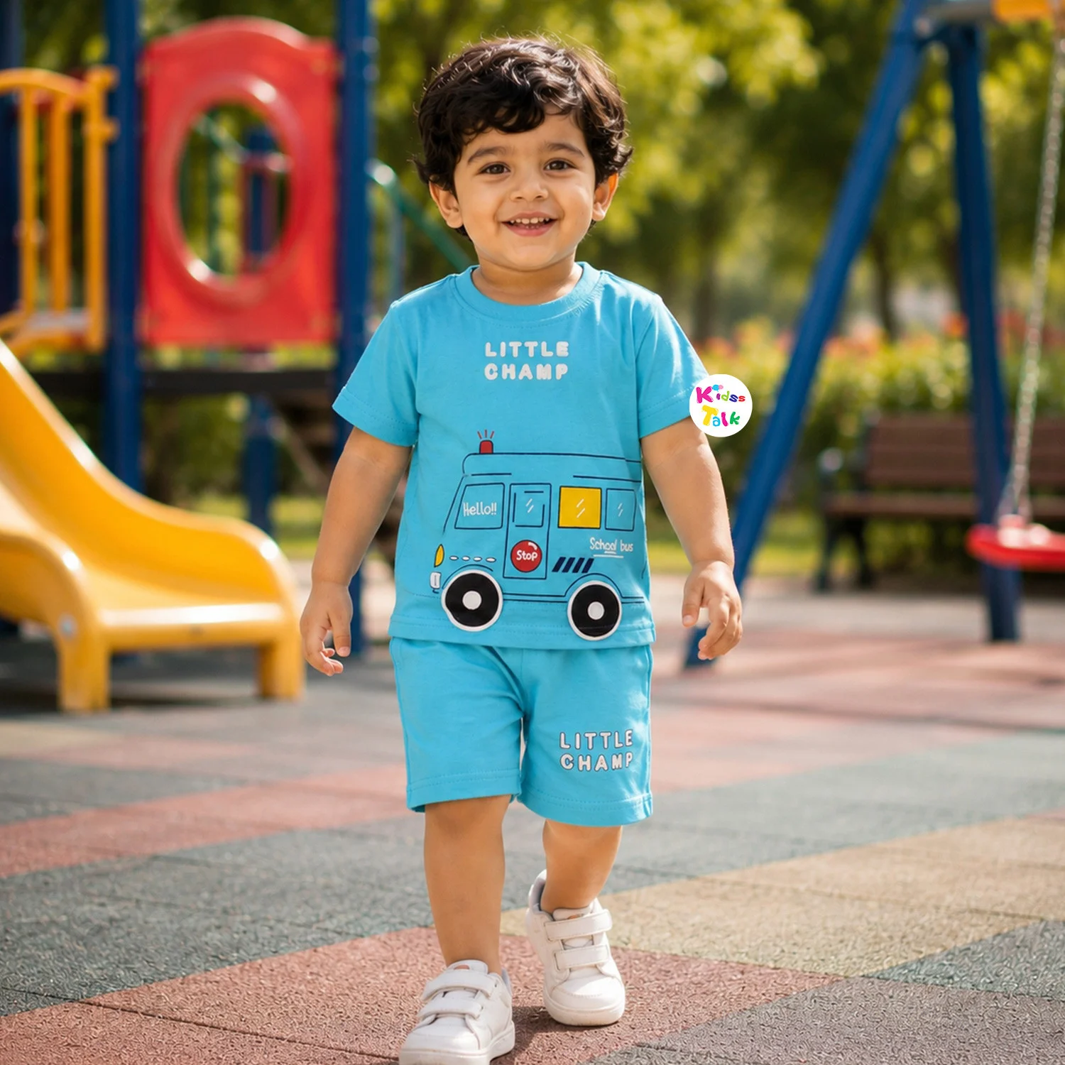Cotton Half Sleeve T-shirt Set - Ice Blue