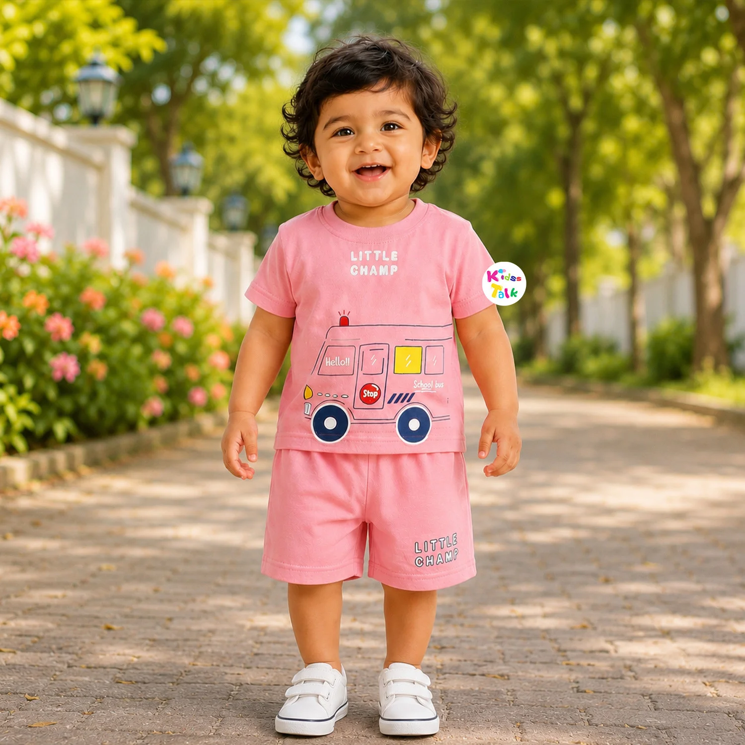 Cotton Half Sleeve T-shirt Set - Peach