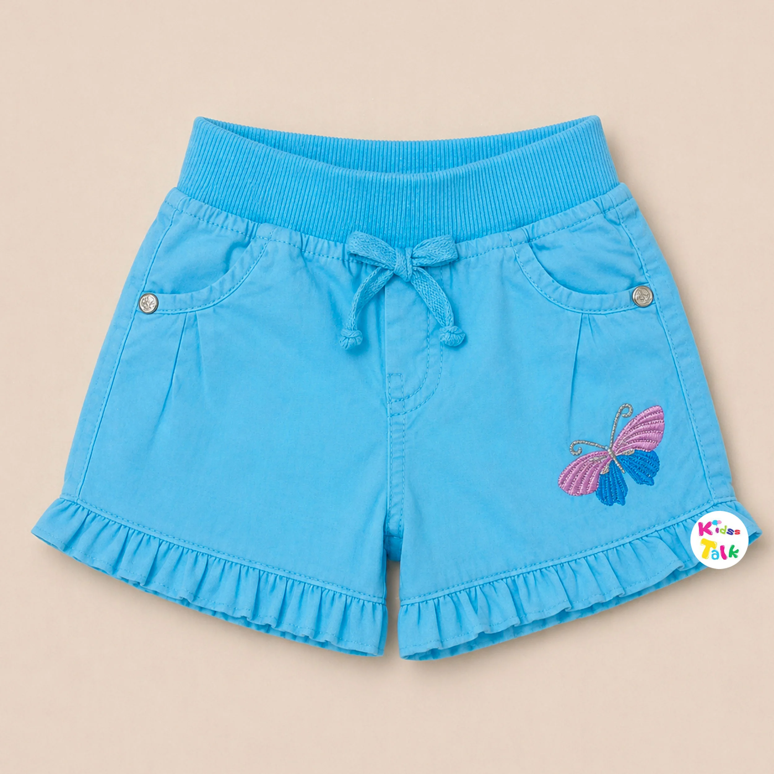 Soft Cotton Regular Fit Embroidered Half Pant - Ice Blue