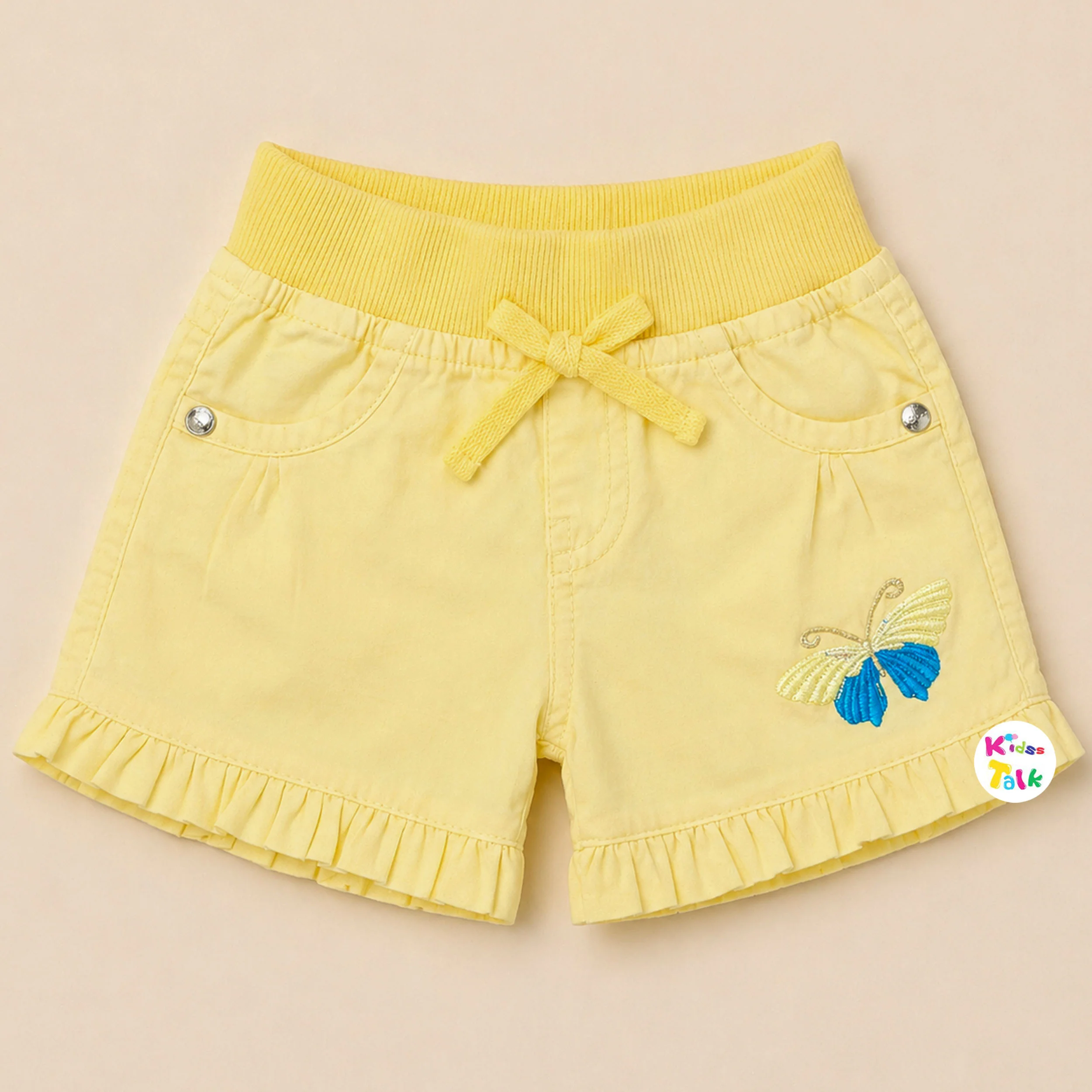 Soft Cotton Regular Fit Embroidered Half Pant - Lemon Yellow