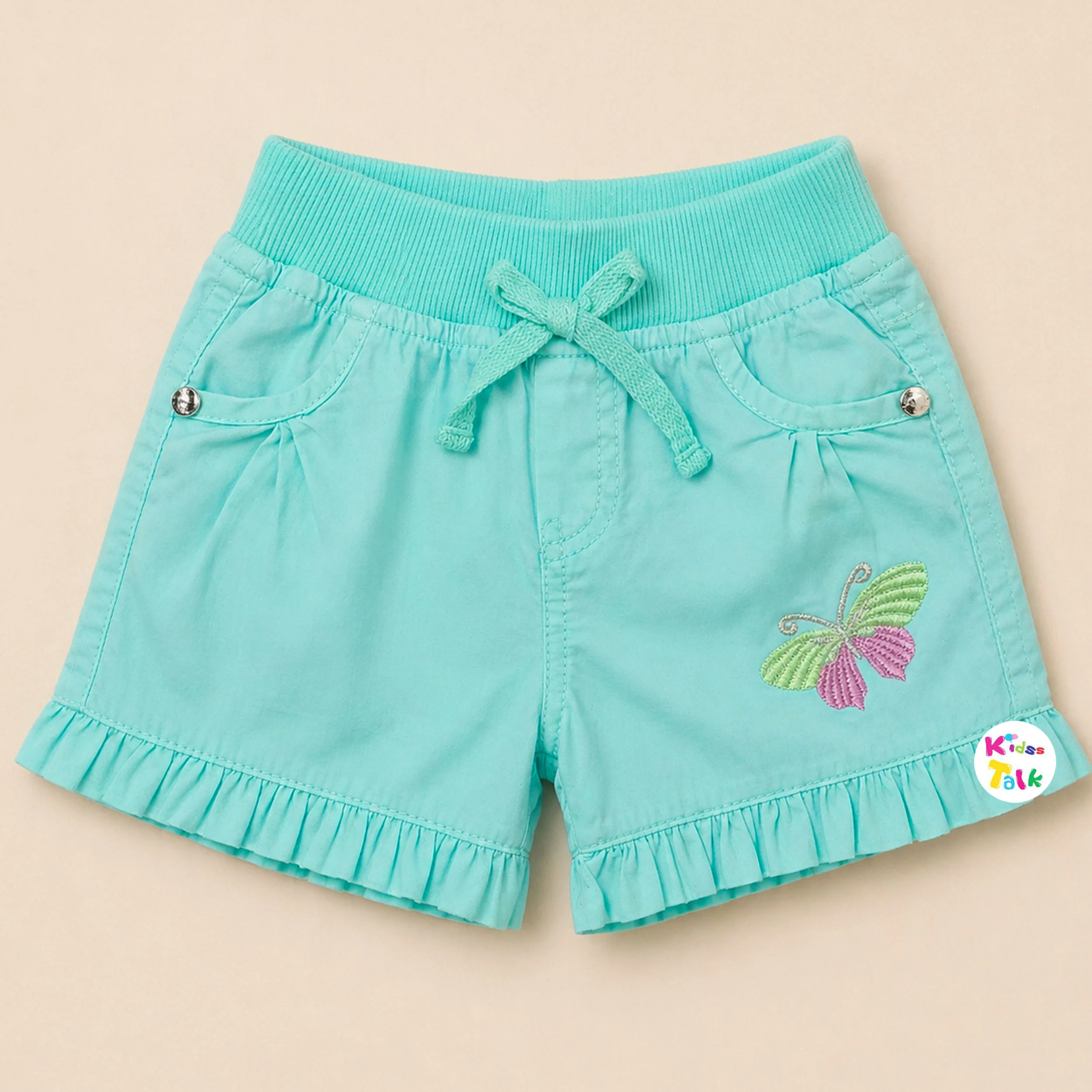 Soft Cotton Regular Fit Embroidered Half Pant - Pista Green