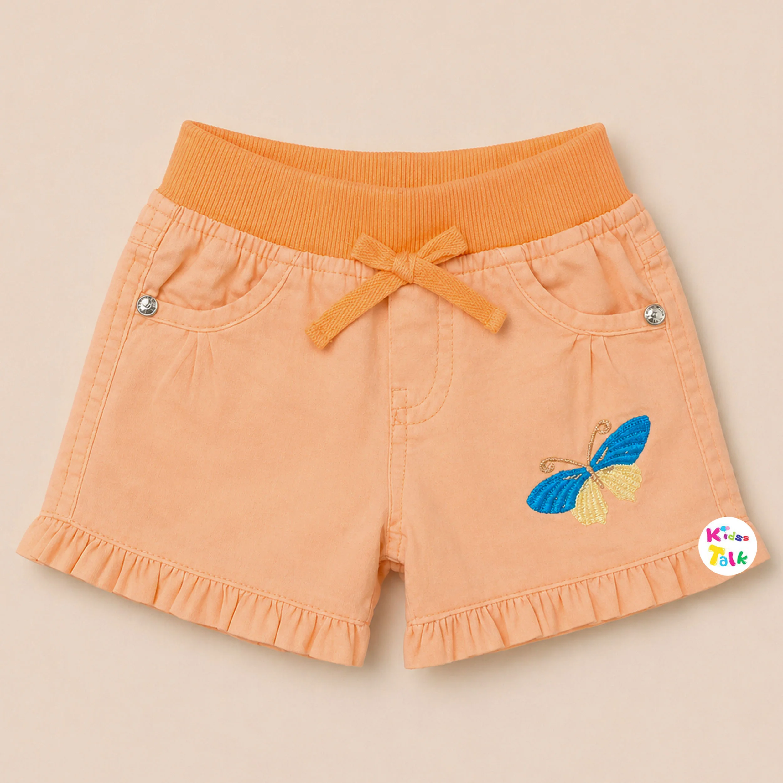Soft Cotton Regular Fit Embroidered Half Pant - Orange