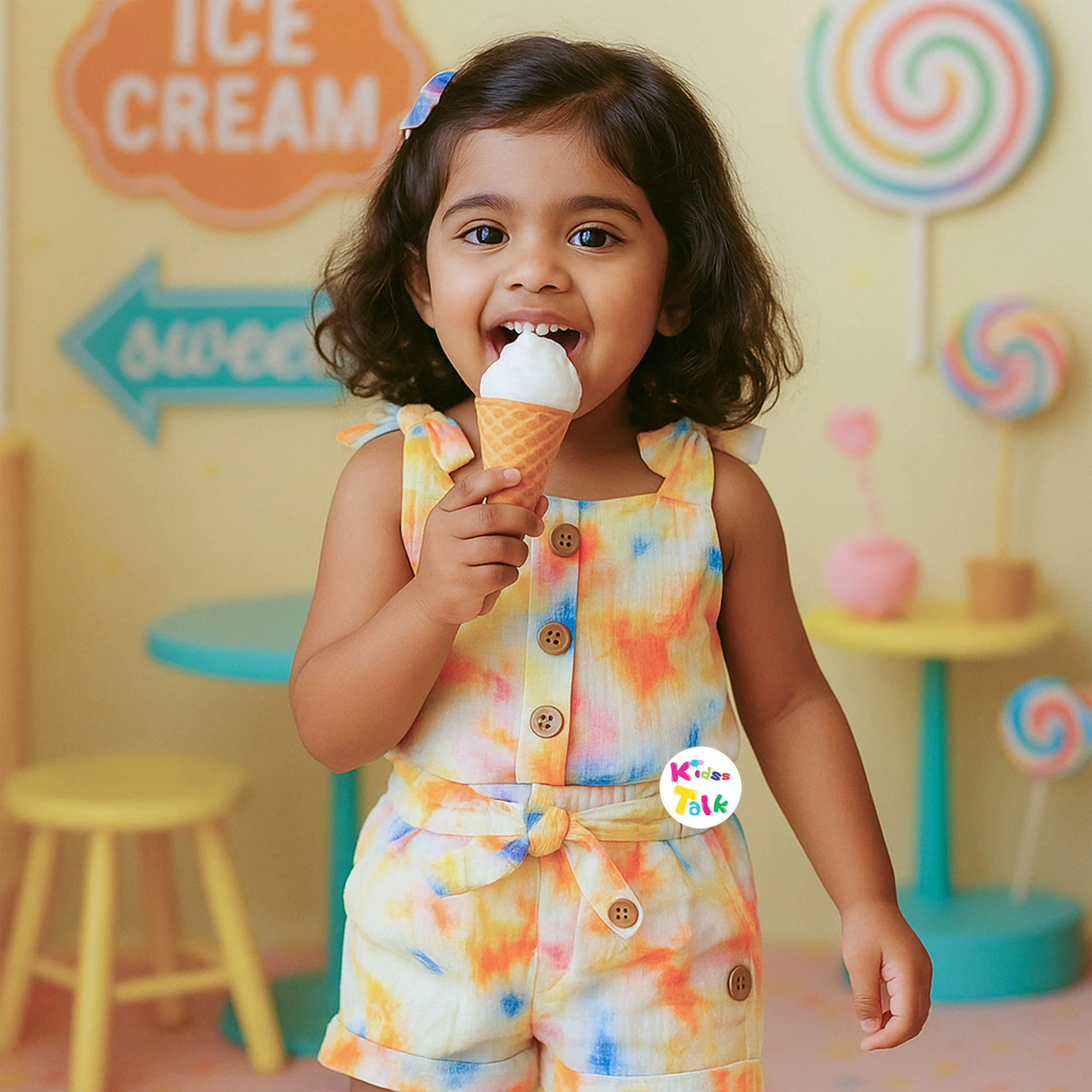 Muslin Sleeveless Half Pant Set With Tie And Dye Print - Lemon Yellow