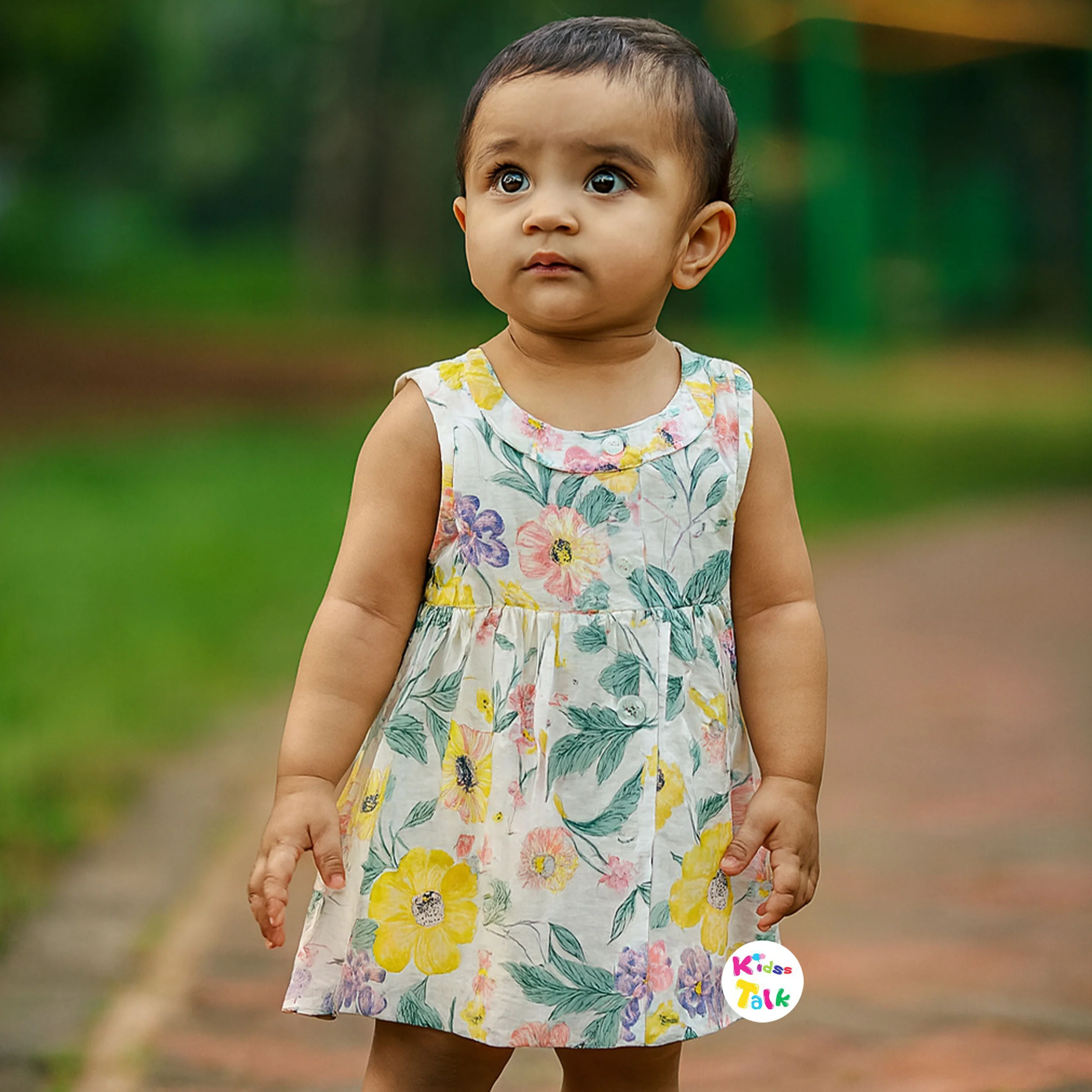 Cotton Sleeveless Frock With Floral Printed - Mint Green