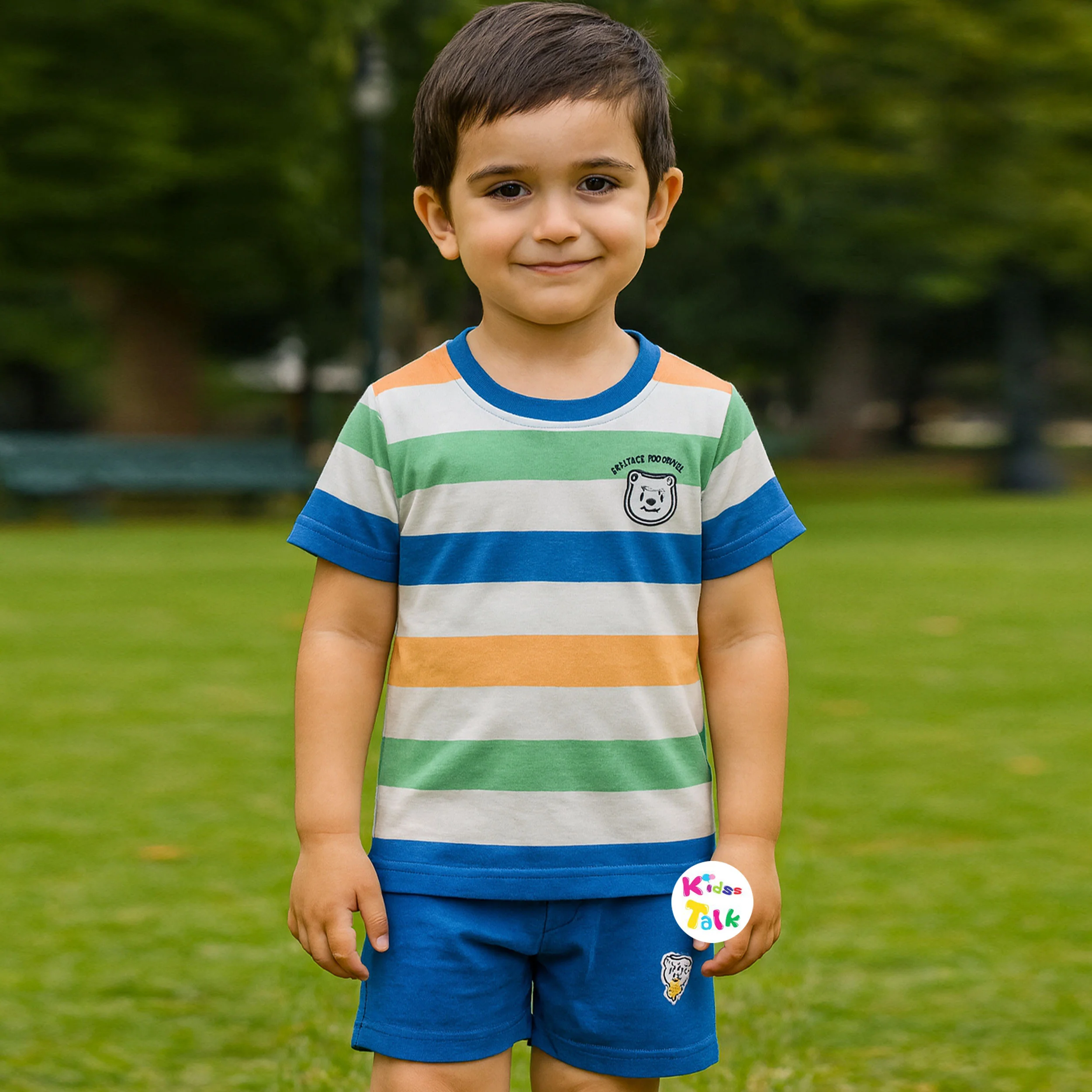 Cotton Knitted Half Sleeve T-shirt & Half Pant - Navy Blue