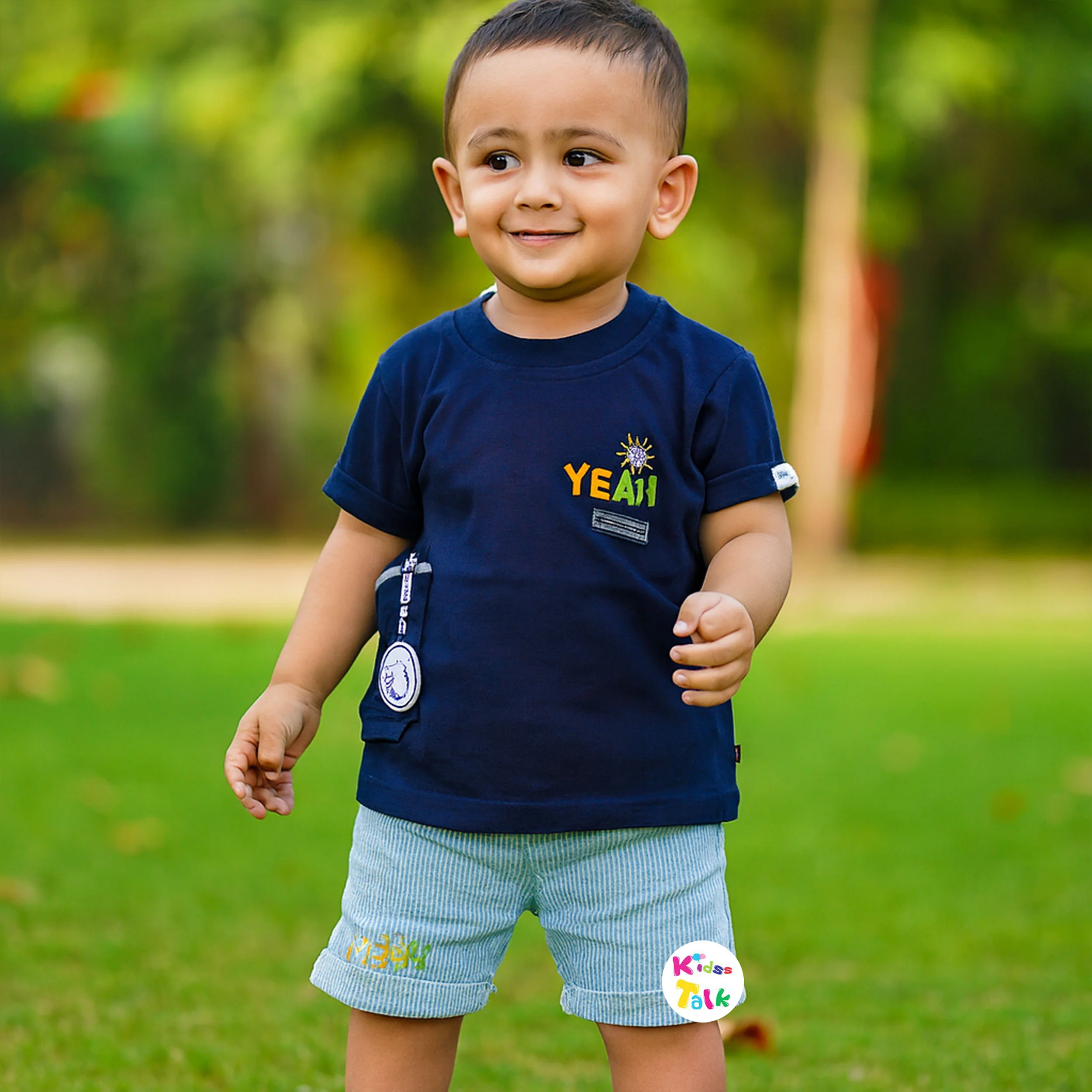 Cotton Knitted Half Sleeve T-shirt & Half Pant - Navy Blue