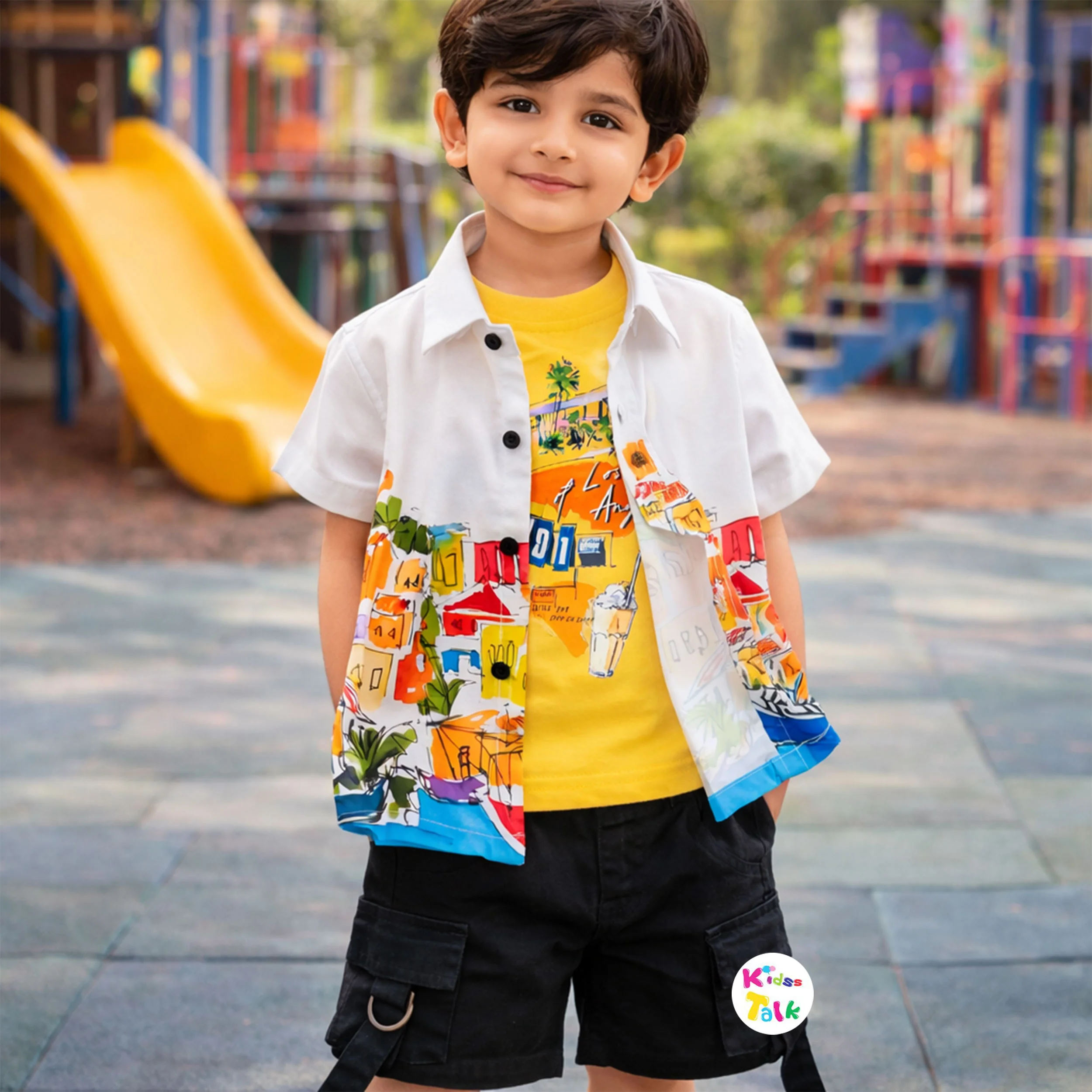 Cotton Half Sleeve Half Pant Set With Jacket - Lemon Yelloe