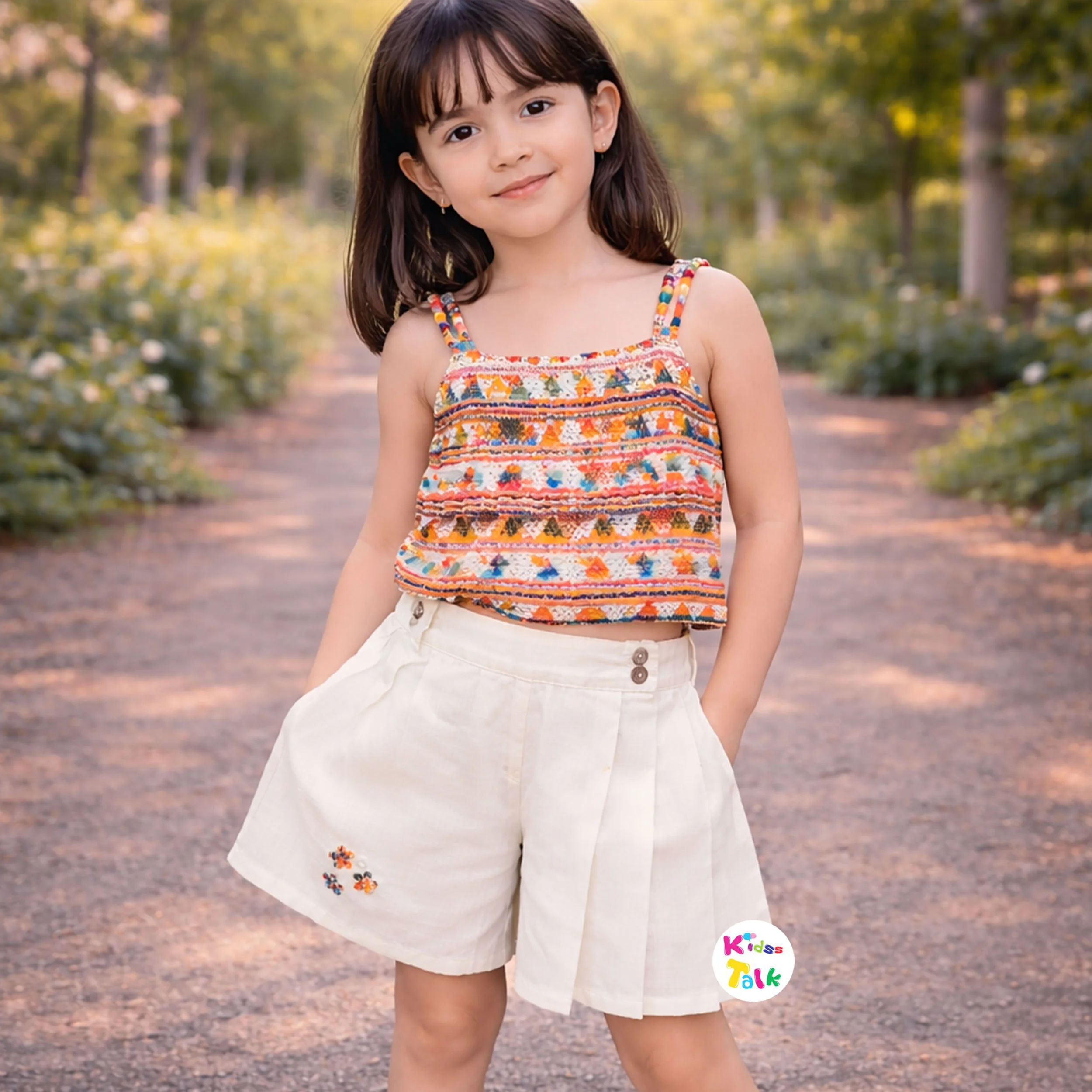 Cotton Sleeveless Embroidered Top With Skirt - Cream