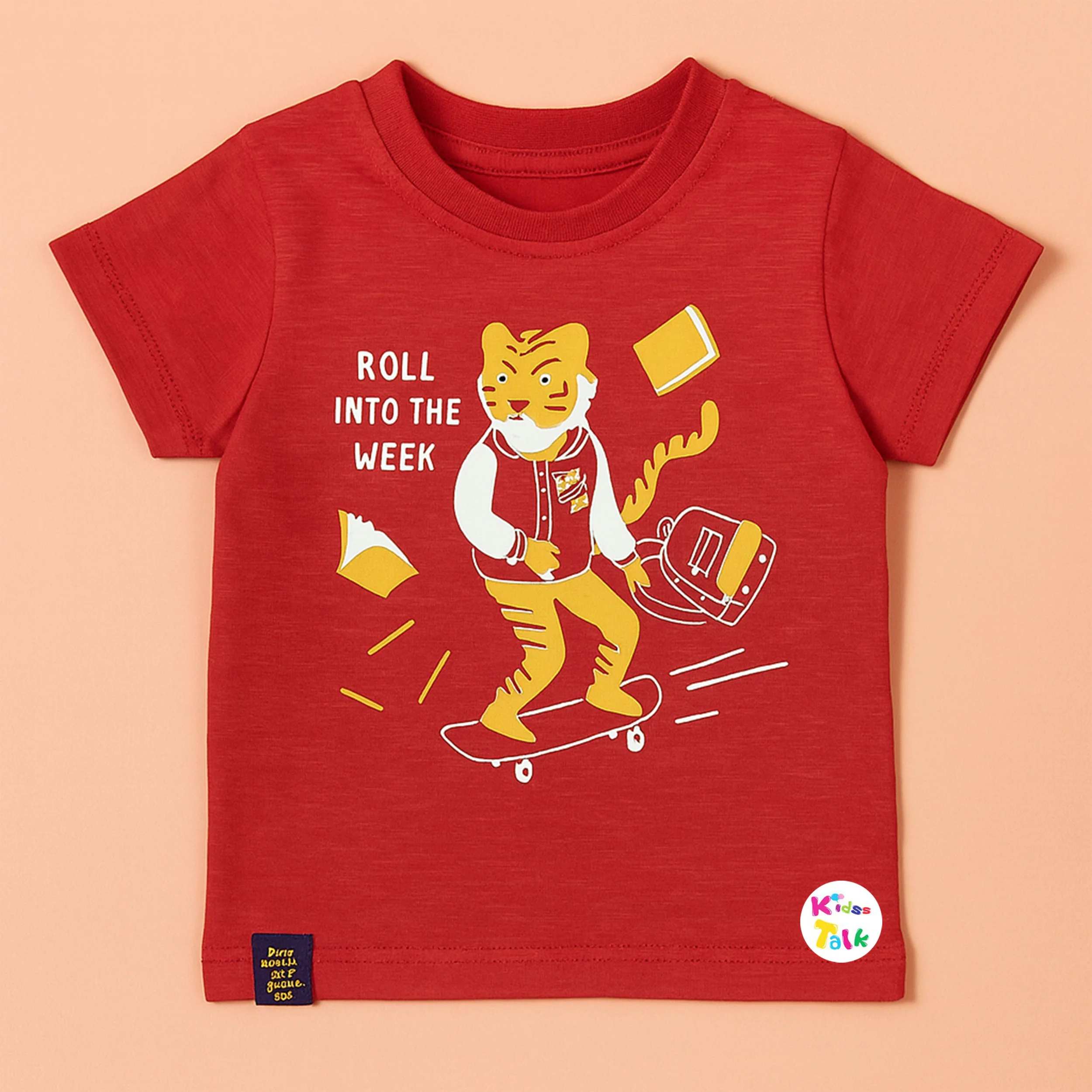 Cotton Knitted Half Sleeve T-shirt - Red