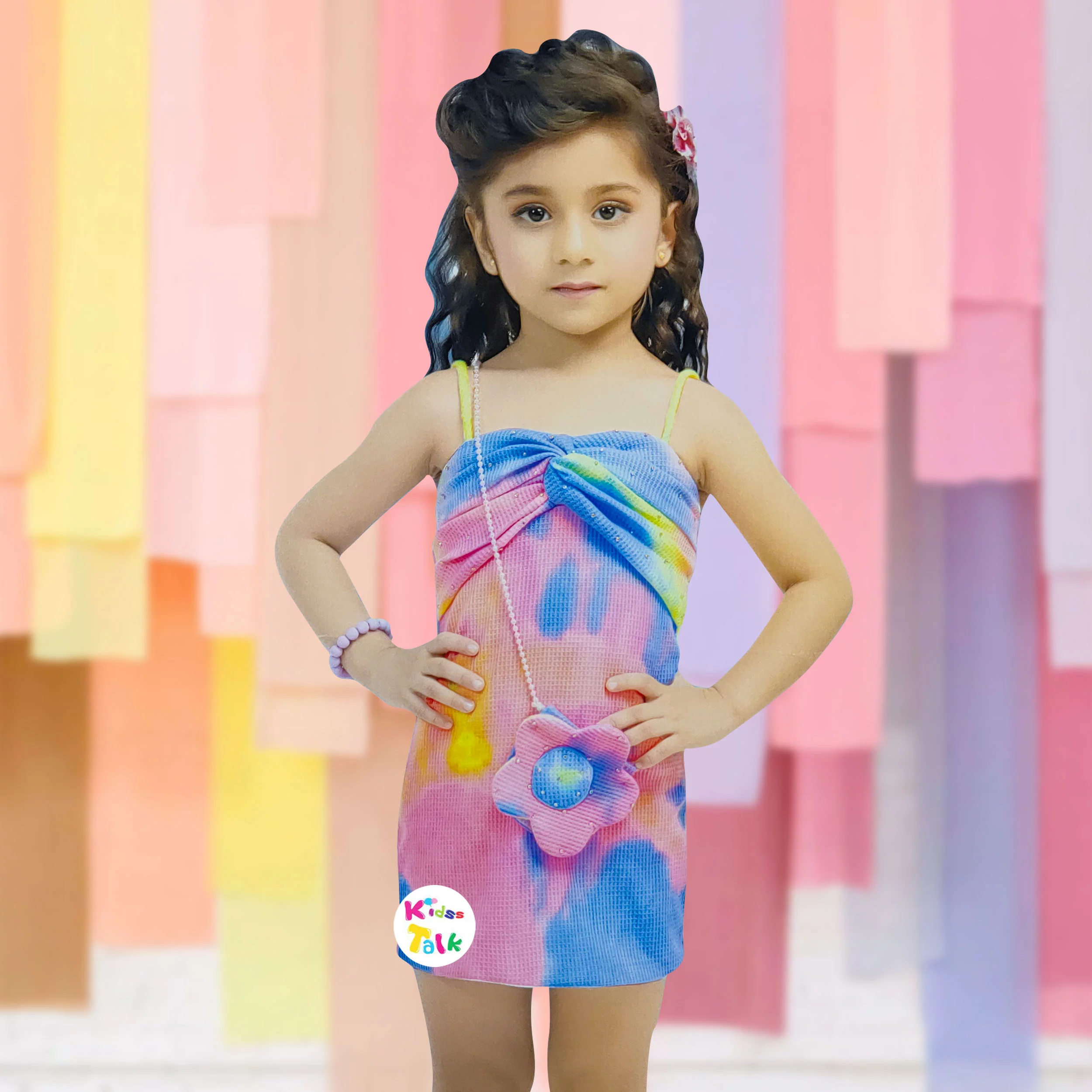 Soft Cotton Sleeveless Party Frock With Stone Work - Multicolour