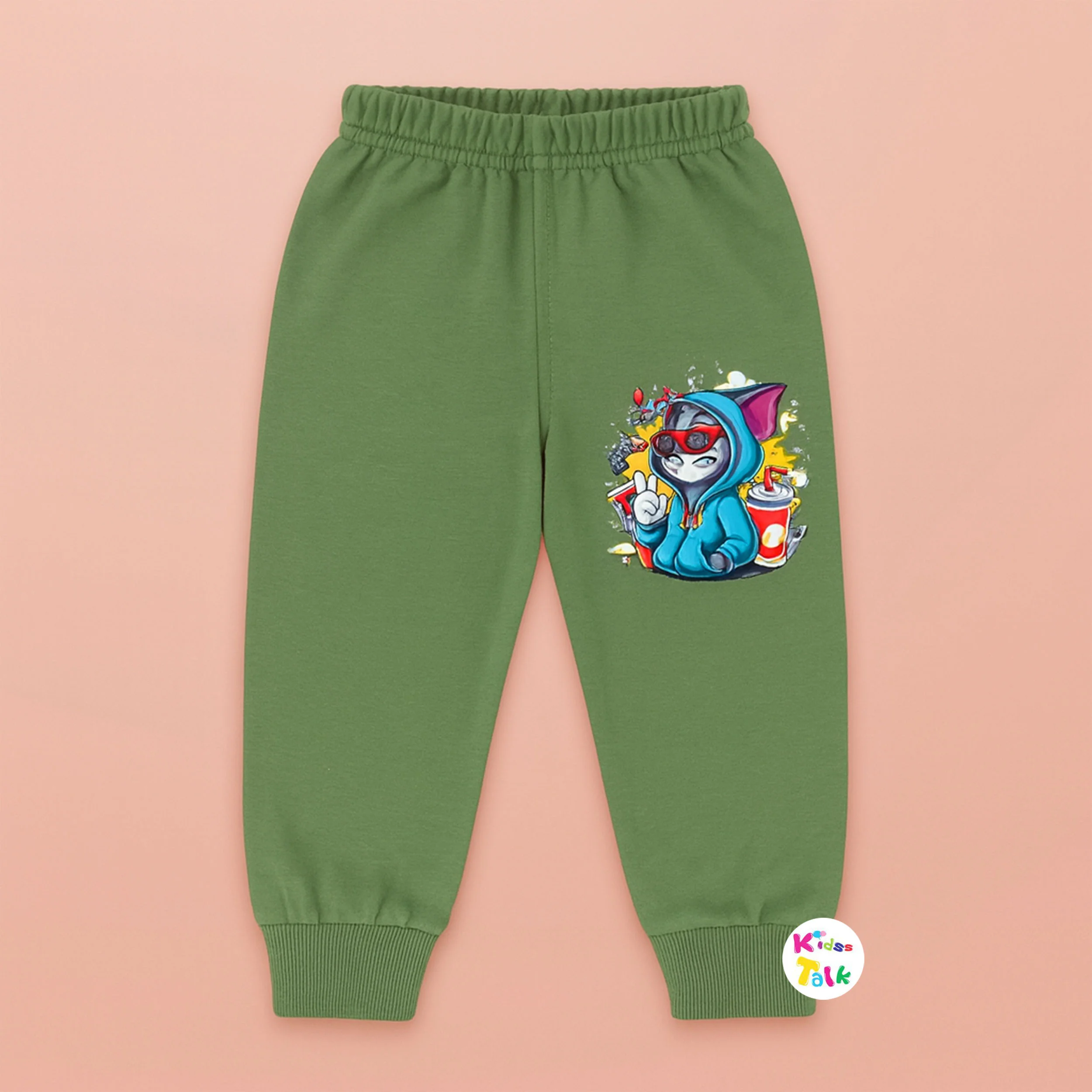 Cotton Knitted Full Length Track Pant - Green