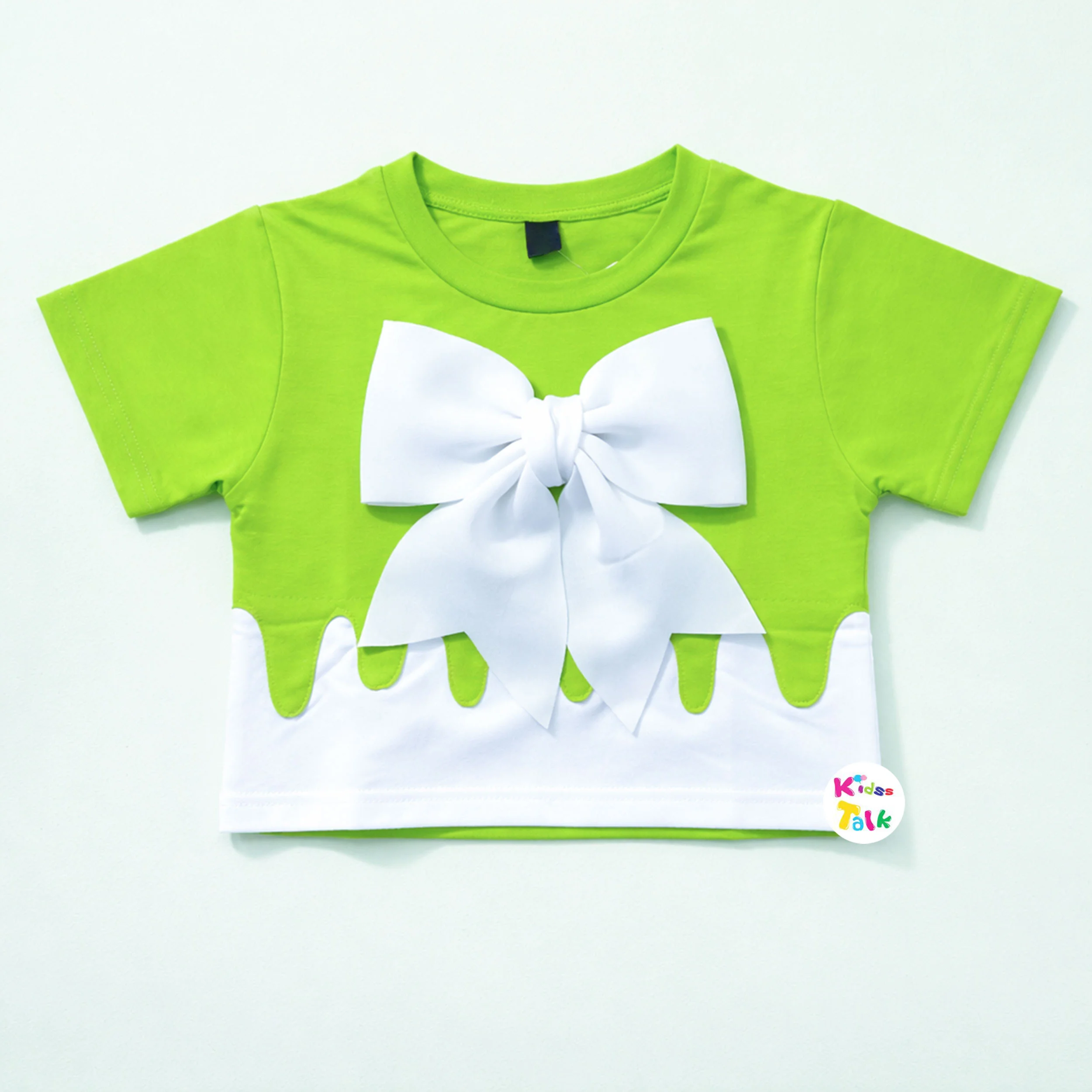 Cotton Knitted Half Sleeve Top With Bow - Pista Green