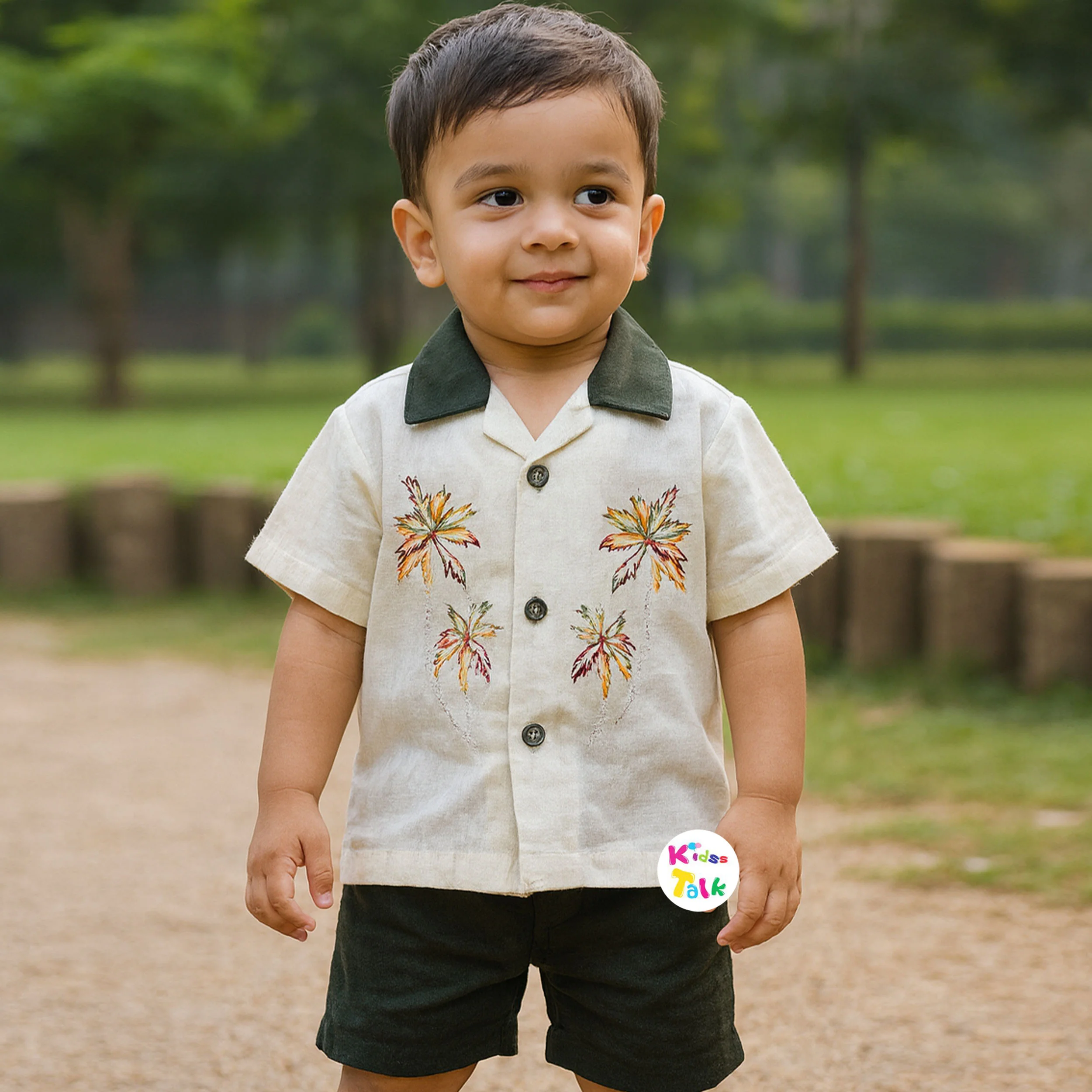 Muslin Half Sleeve Shirt & Half Pant - Cream