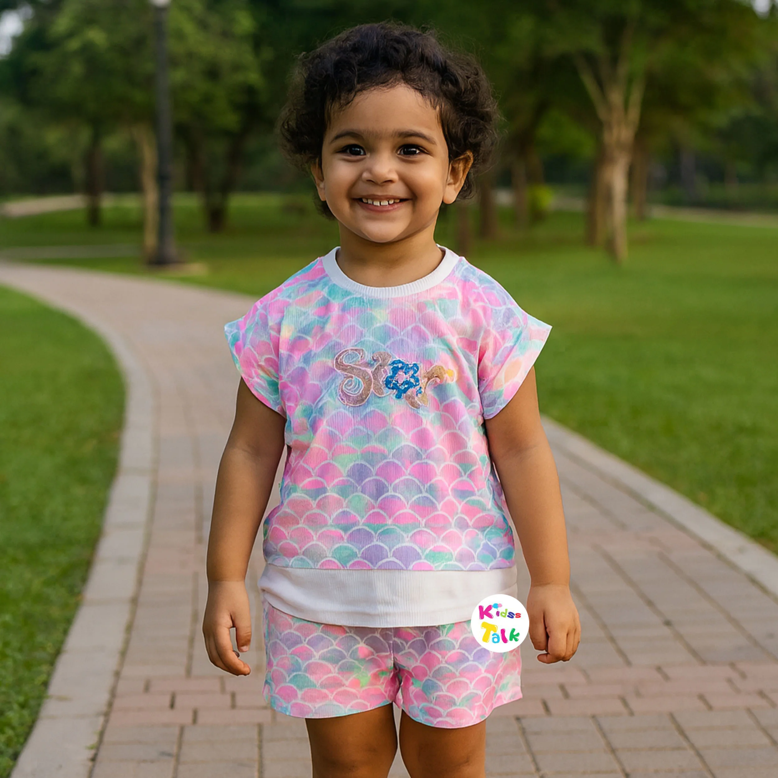 Cotton Knitted Hald Sleeve T-shirt With Inner Tees & Half Pant - Flamingo Pink