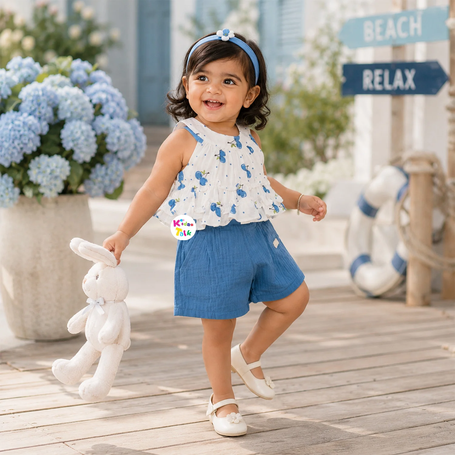 Muslin Sleeveless Half Pant Set - Iceblue