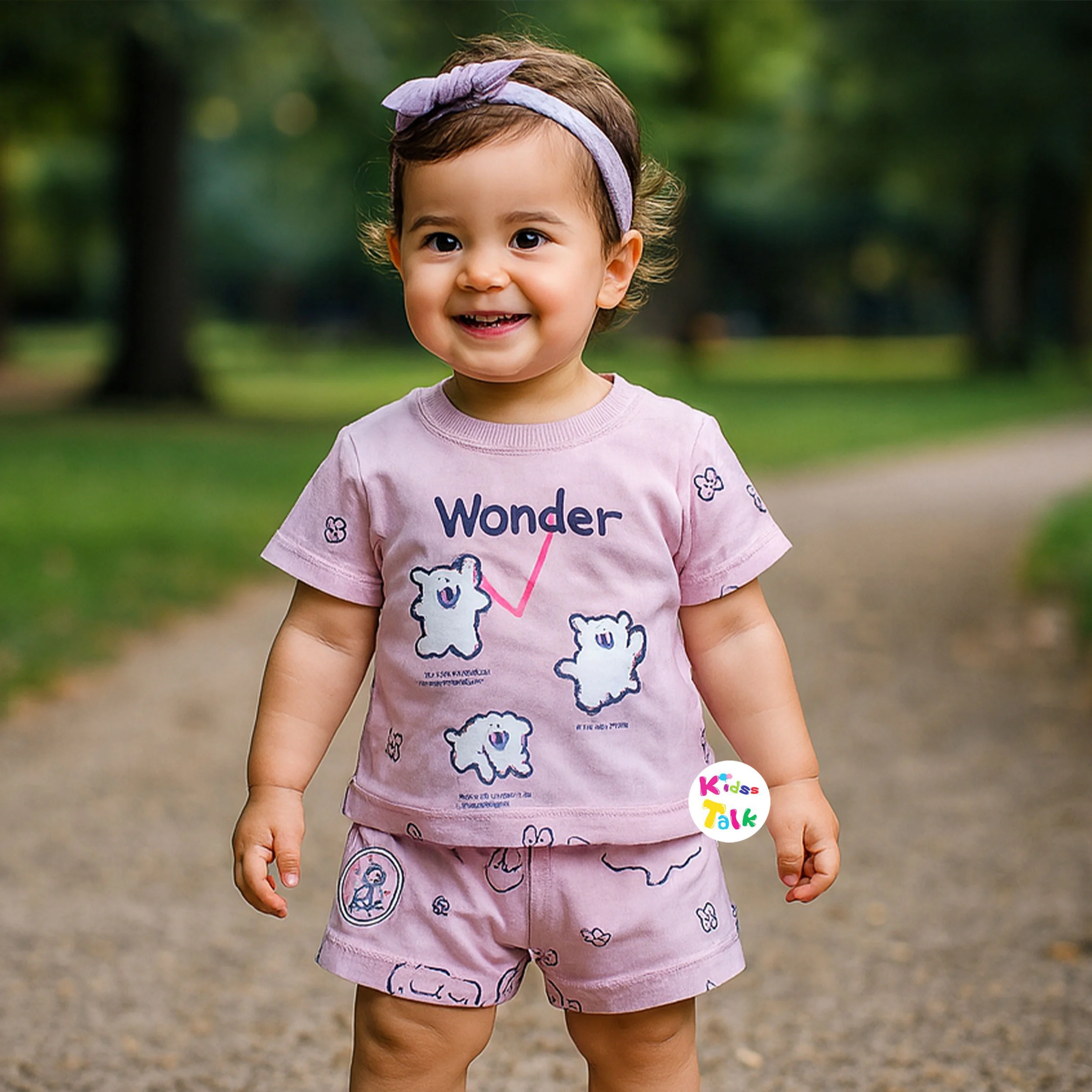 Cotton Knitted Hald Sleeve T-shirt & Half Pant - Lavender