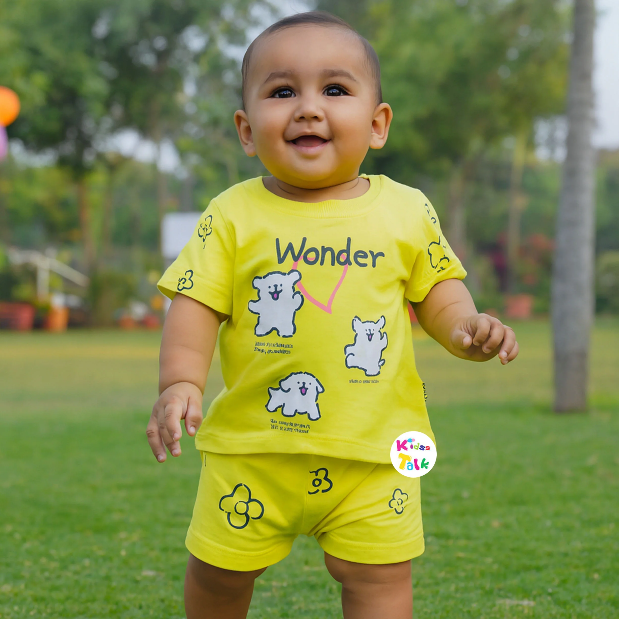 Cotton Knitted Hald Sleeve T-shirt & Half Pant - Lemon Yellow