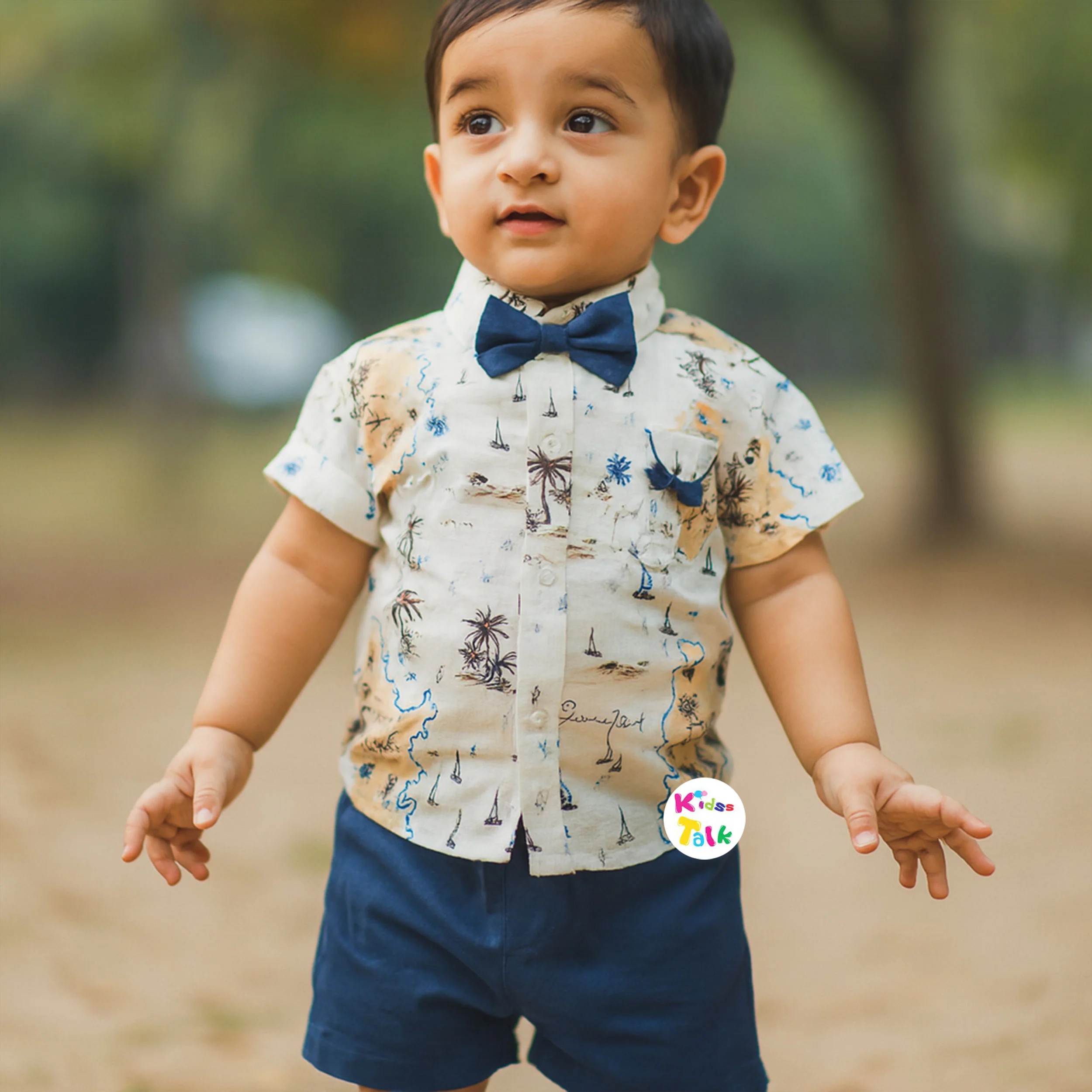 Cotton Half Sleeve Shirt With Half Pant & Suspender - Teal Blue