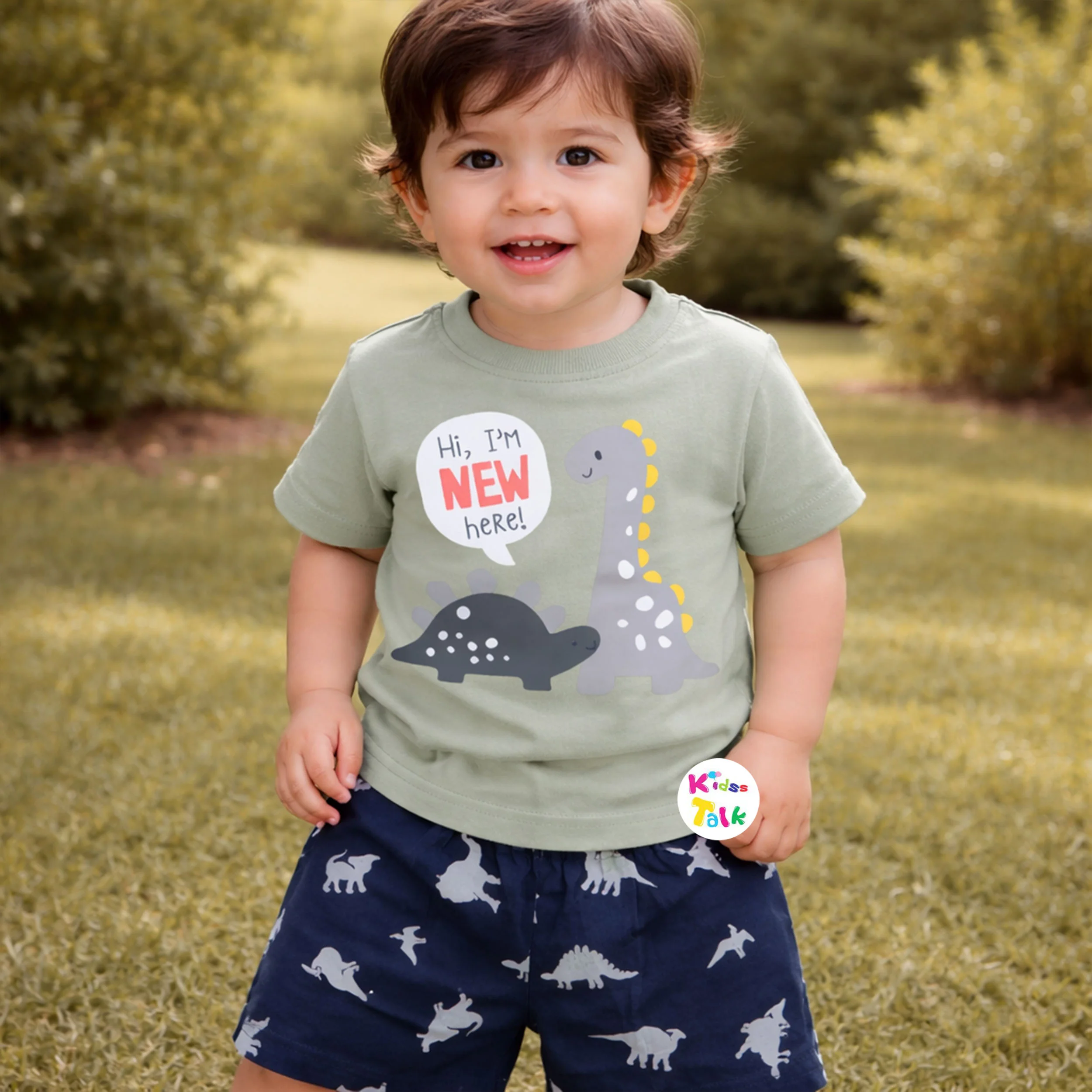 Cotton Knitted Half Sleeve T-shirt With Cute Printed - Green