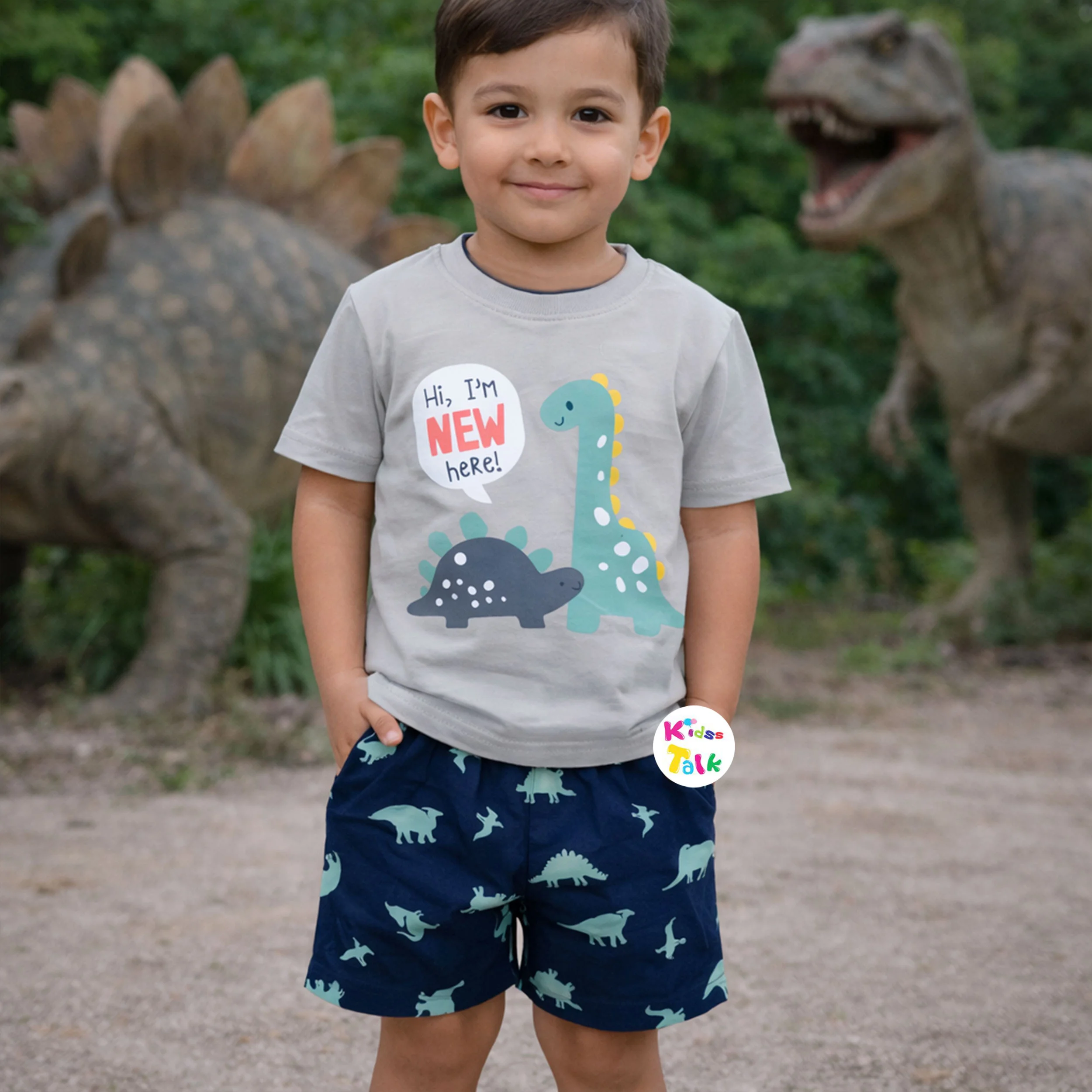 Cotton Knitted Half Sleeve T-shirt With Cute Printed - Grey