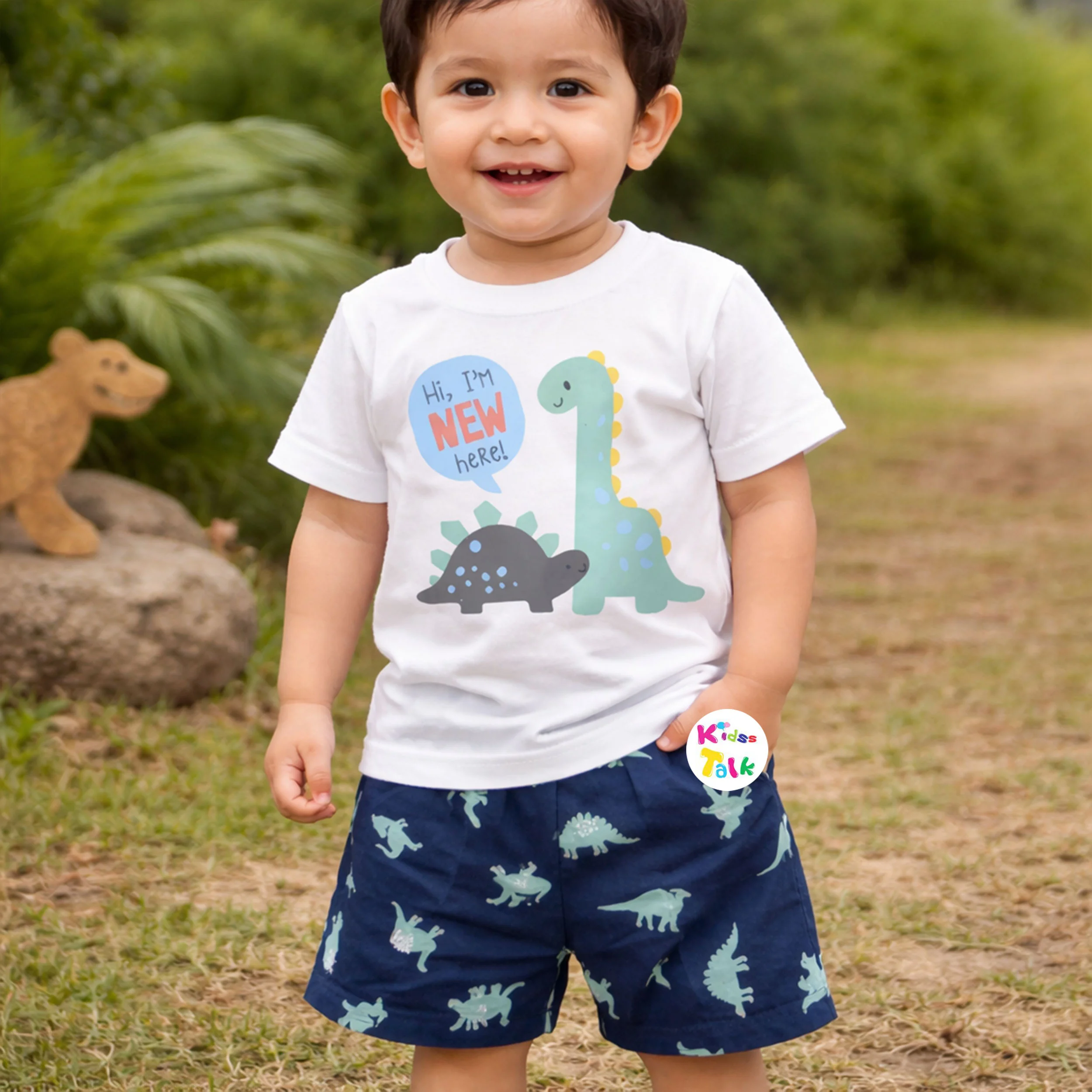 Cotton Knitted Half Sleeve T-shirt With Cute Printed - White