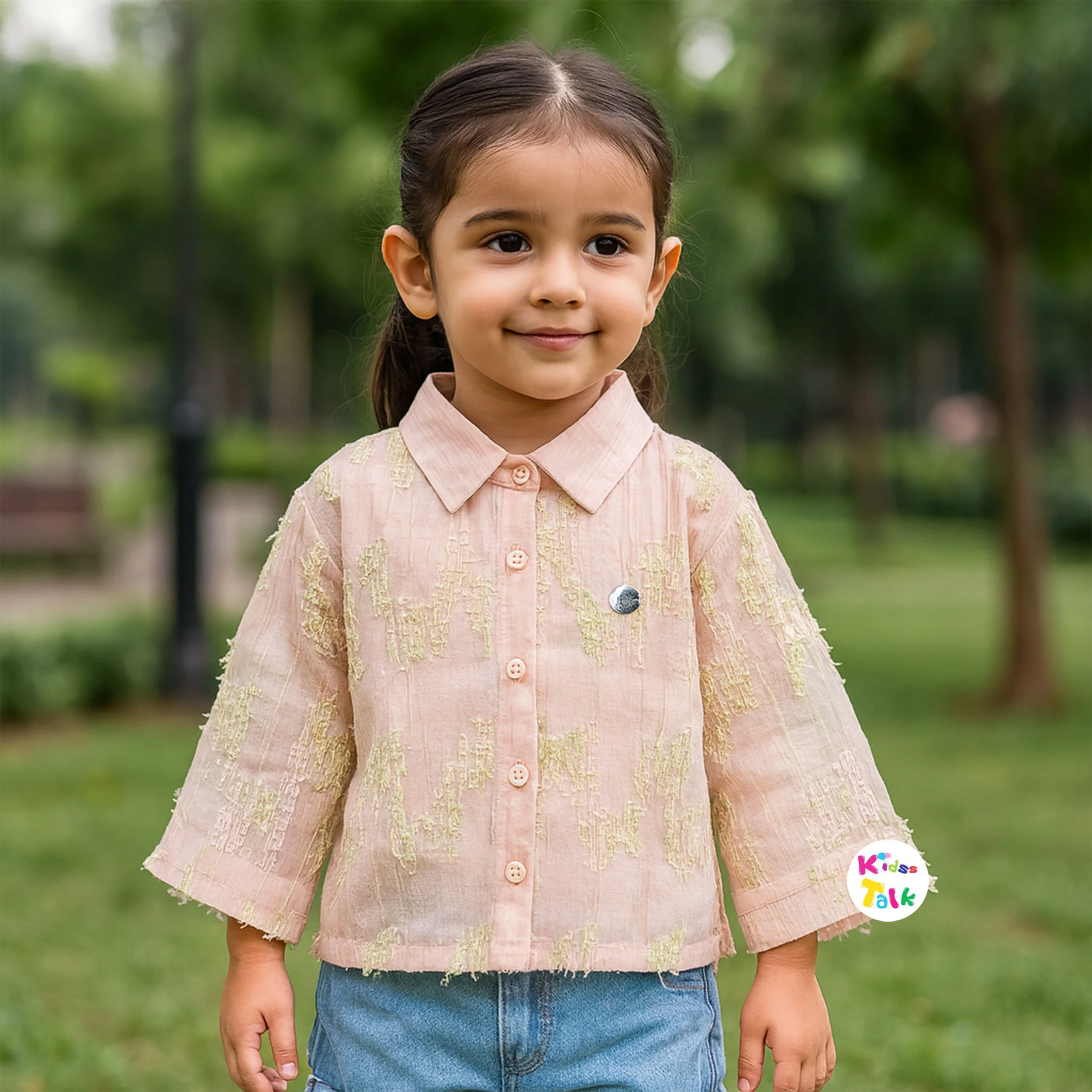 Cute Half Sleeve Embroidered Top - Pista Green