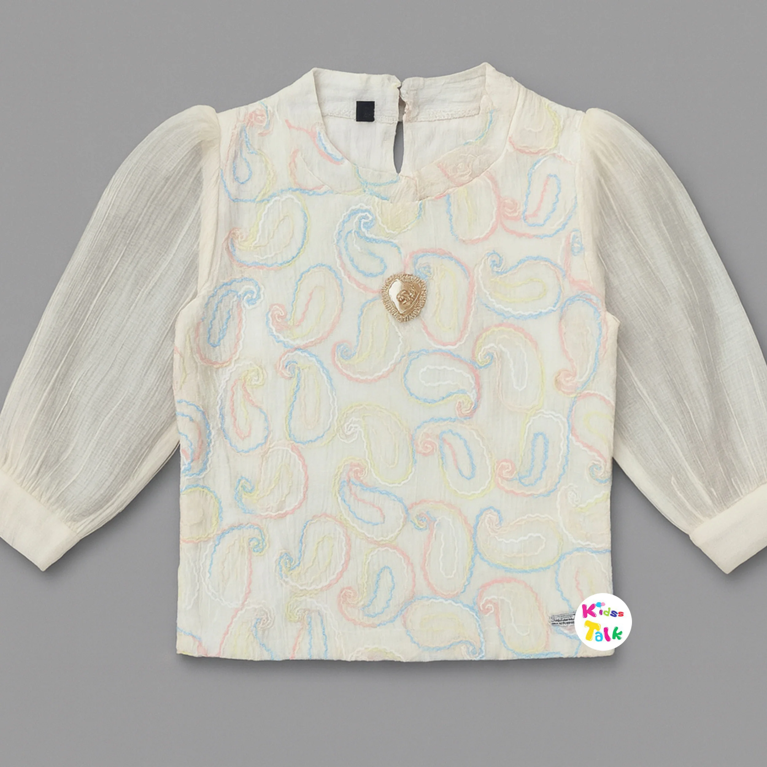 Cute Full Sleeve Embroidered Top - Cream