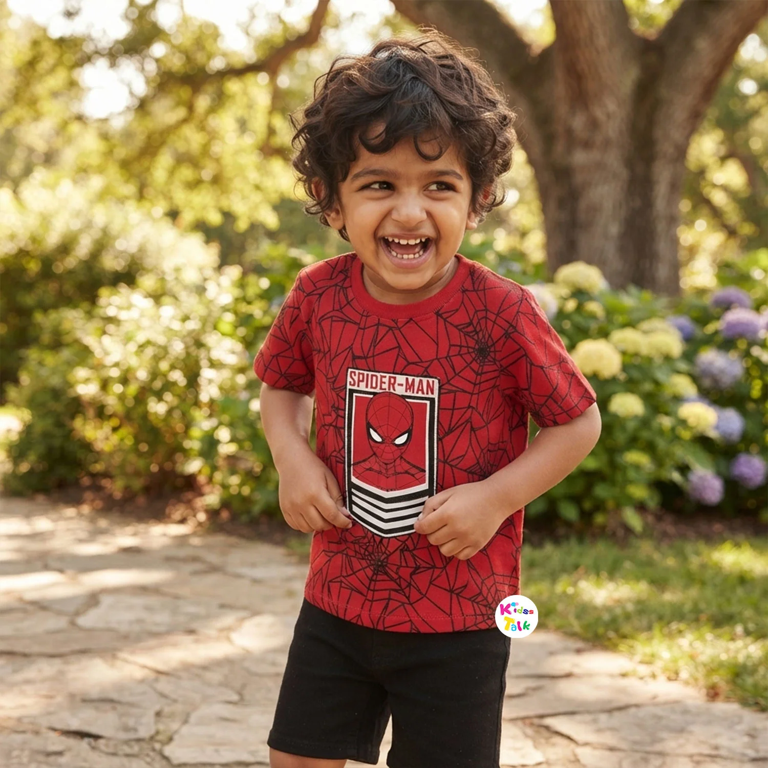 Soft Cotton Knitted Half Sleeve T-shirt With Cute Printed - Red